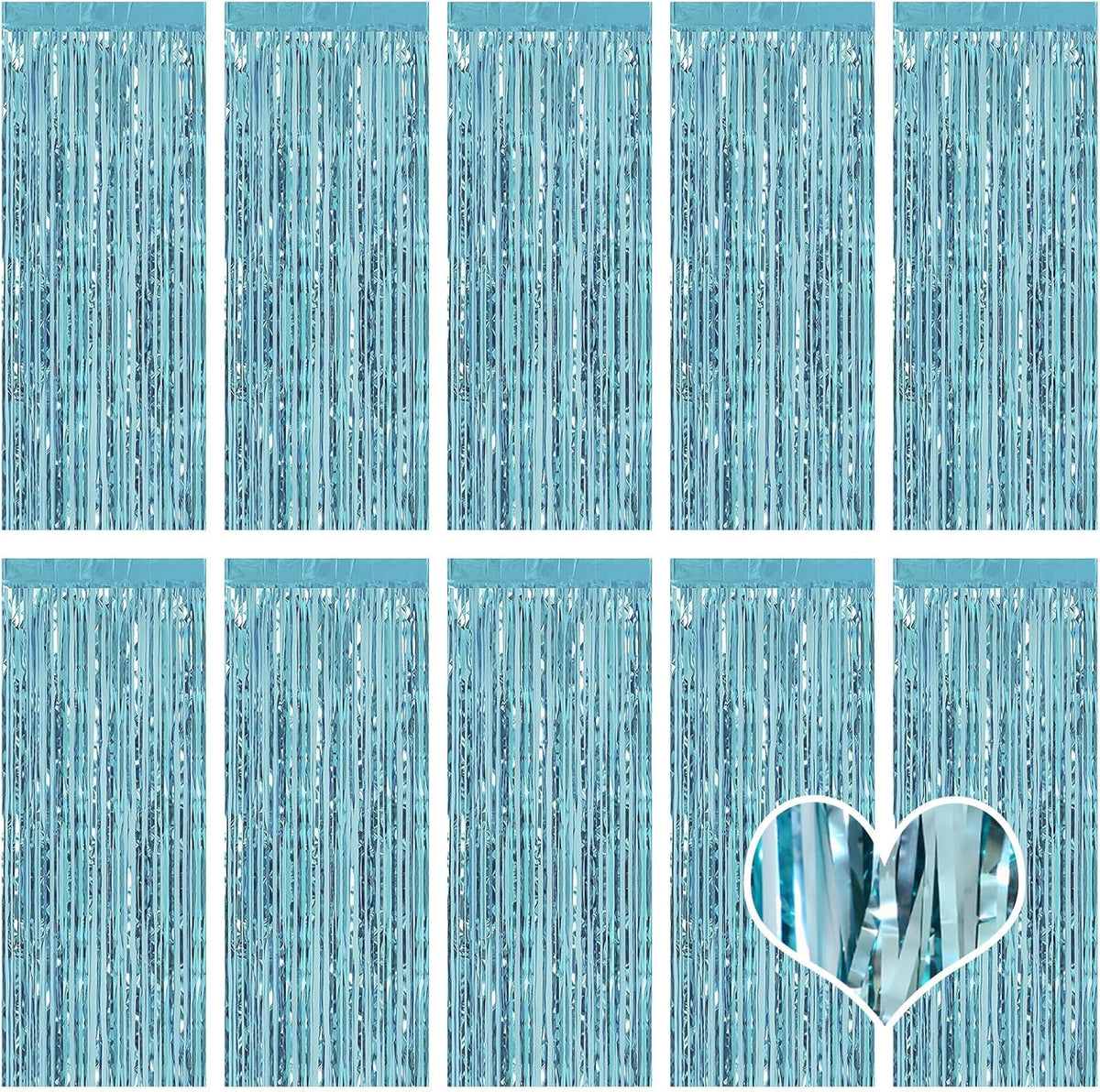10 Pack Blue Backdrop Curtain 3.2ft x 8.2ft Metallic Tinsel Foil Fringe Curtains Photo Booth