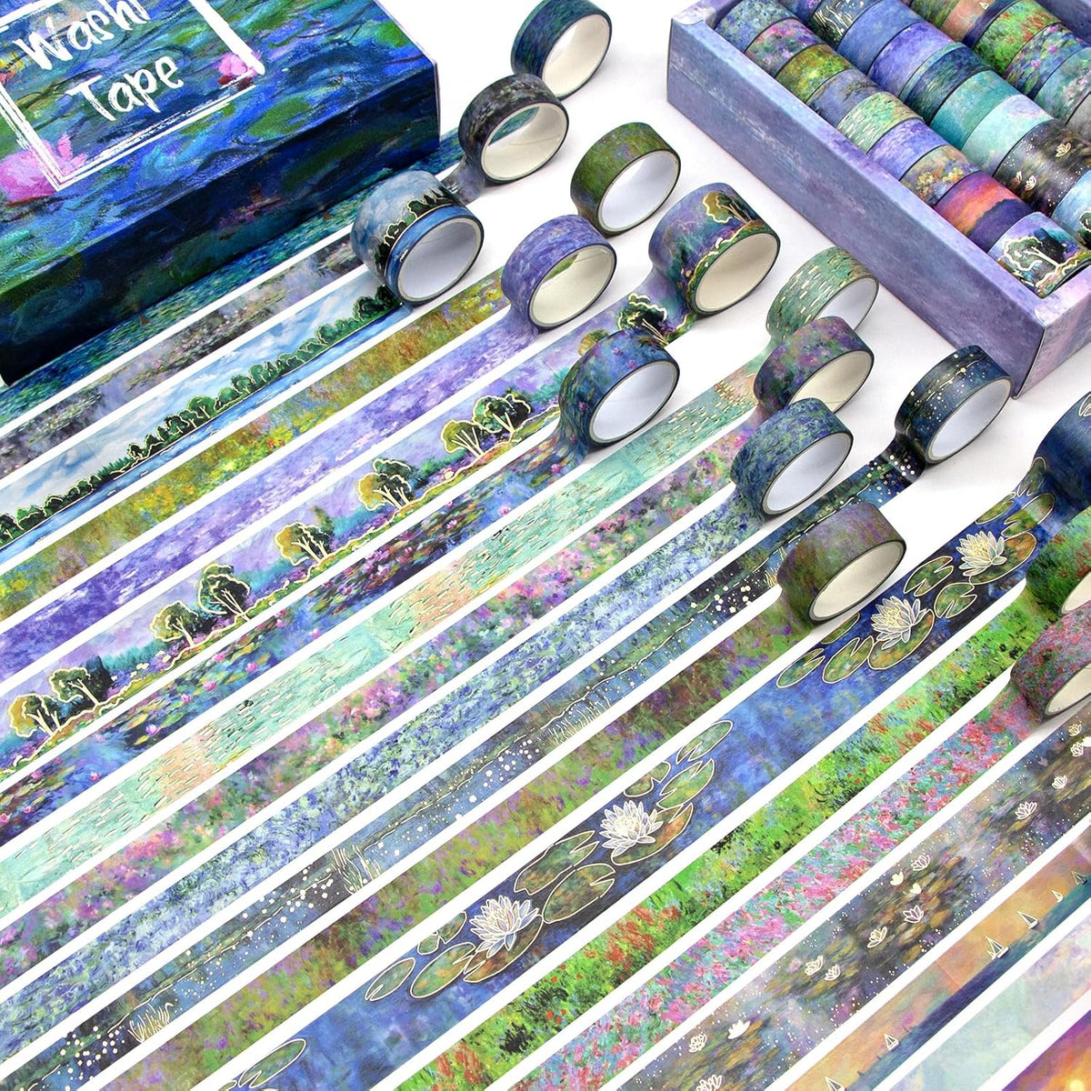 27 Rolls Monet Gold Foil Vintage Washi Tape Set - Decorative Masking Tapes for Scrapbooking