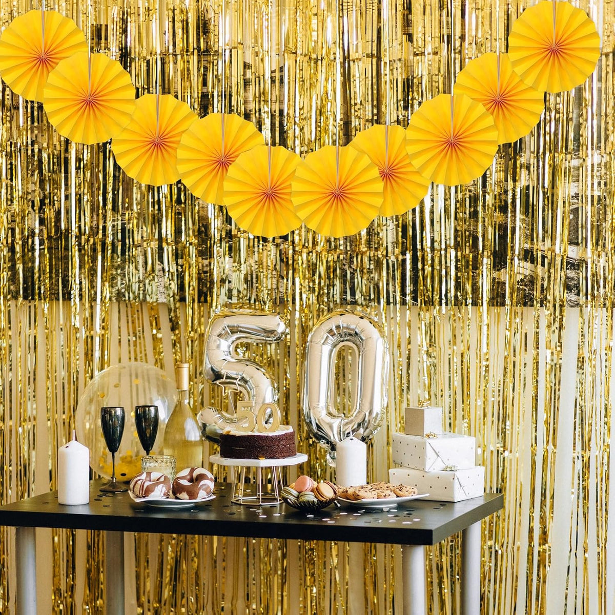 Yellow Birthday Decorations,DIY Yellow Paper Fans Hanging Decoration ,Party Supplies Party Fans