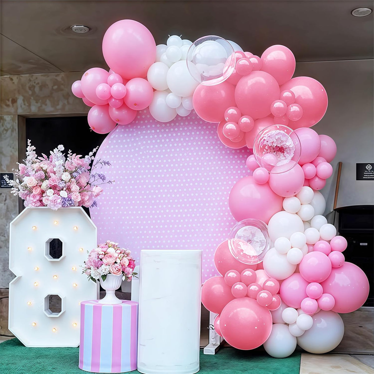 Pink and White Balloons, Pack of 60PCS Dusty Light Pastel Pink White Bow Balloon, Baby Pink Latex