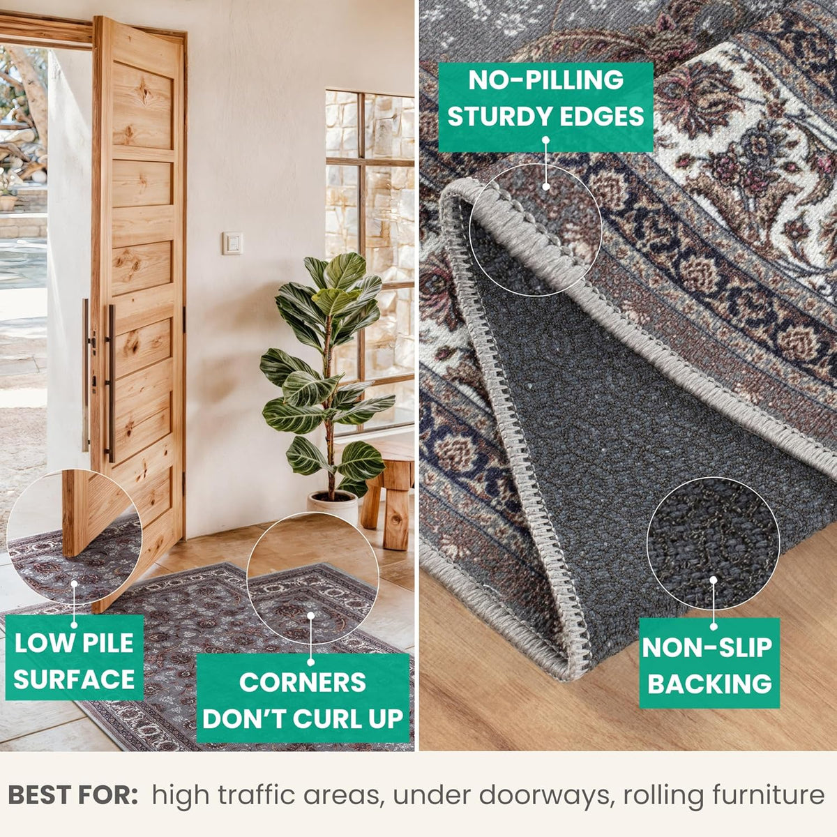 Bloom Rugs Washable Non-Slip 10 ft Runner - Slate Gray Traditional Oriental Runner for Entryway