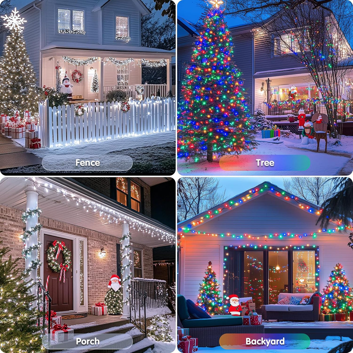 JMEXSUSS 2 Pack White & Multicolor Solar Christmas Lights Outdoor, Each 100 LED 33ft Solar Color