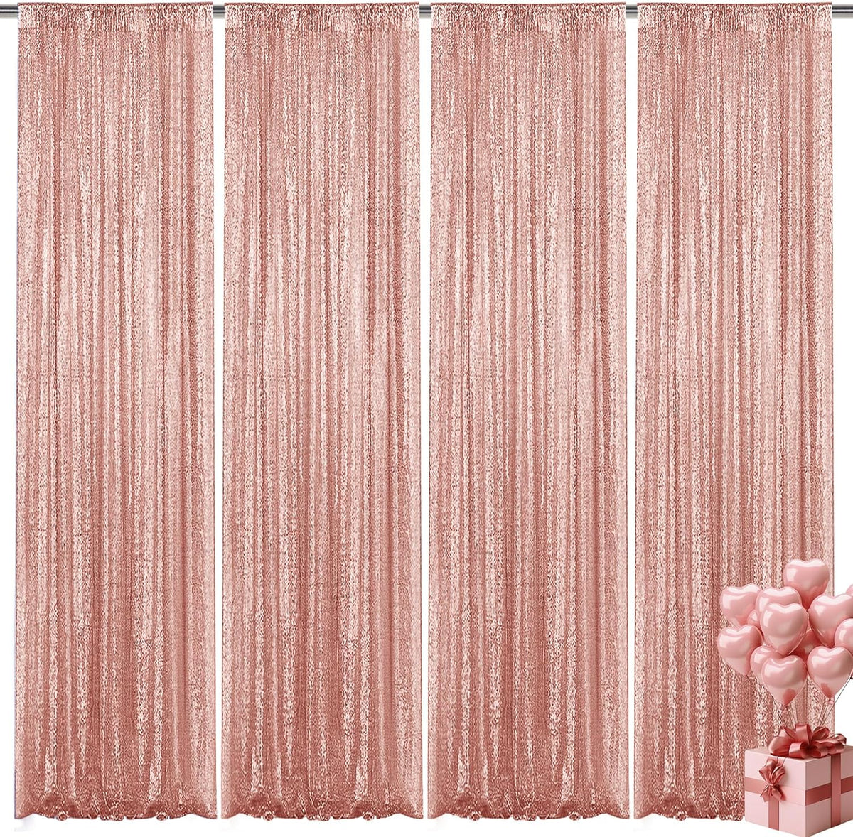 Rose Gold Sequin Backdrop Curtain 4 Pieces 2FTx8FT Glitter Photography Backdrop for Party Wedding