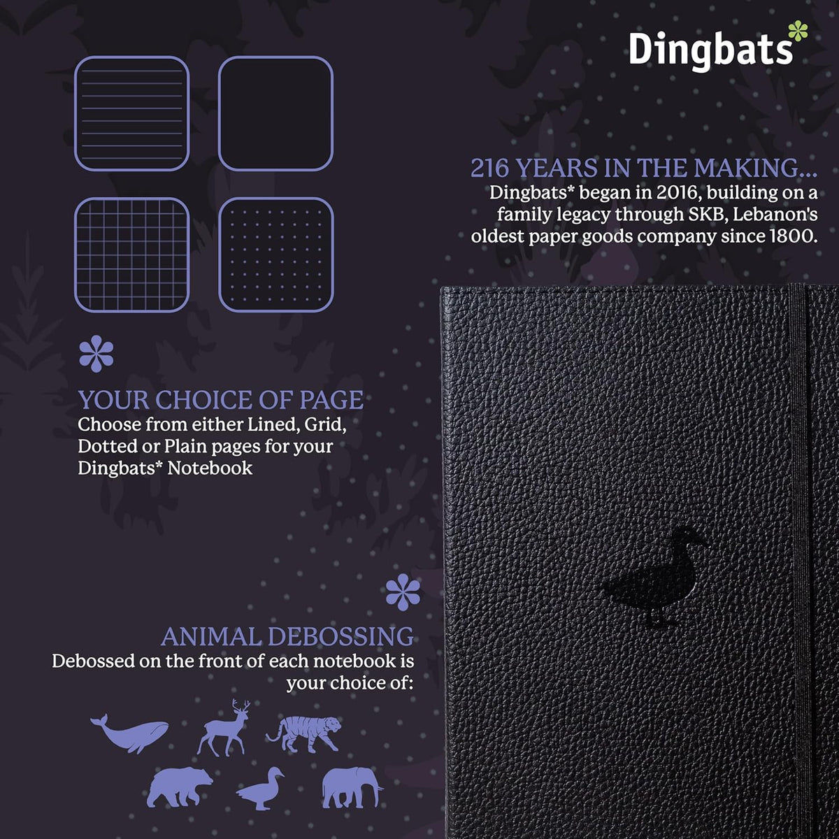 Dingbats* Wildlife Plain Writing Journal Notebook A5 - Vegan Leather Hardcover - Ideal for Work