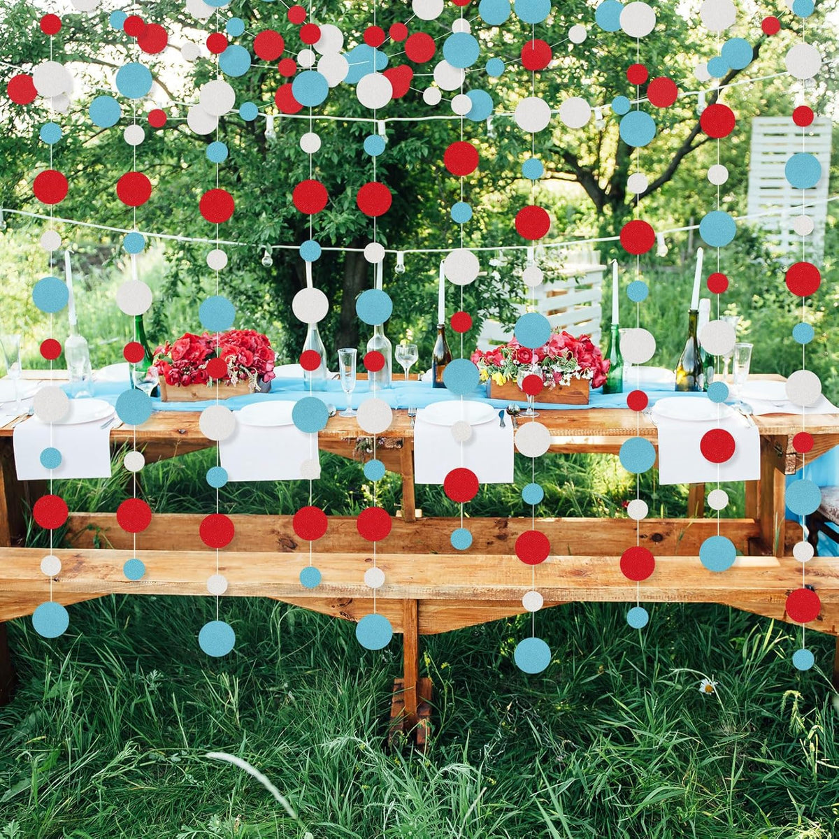 Outus 5 Pieces Colorful Dots Paper Garland Round Glitter Garland Hanging Confetti Streamers