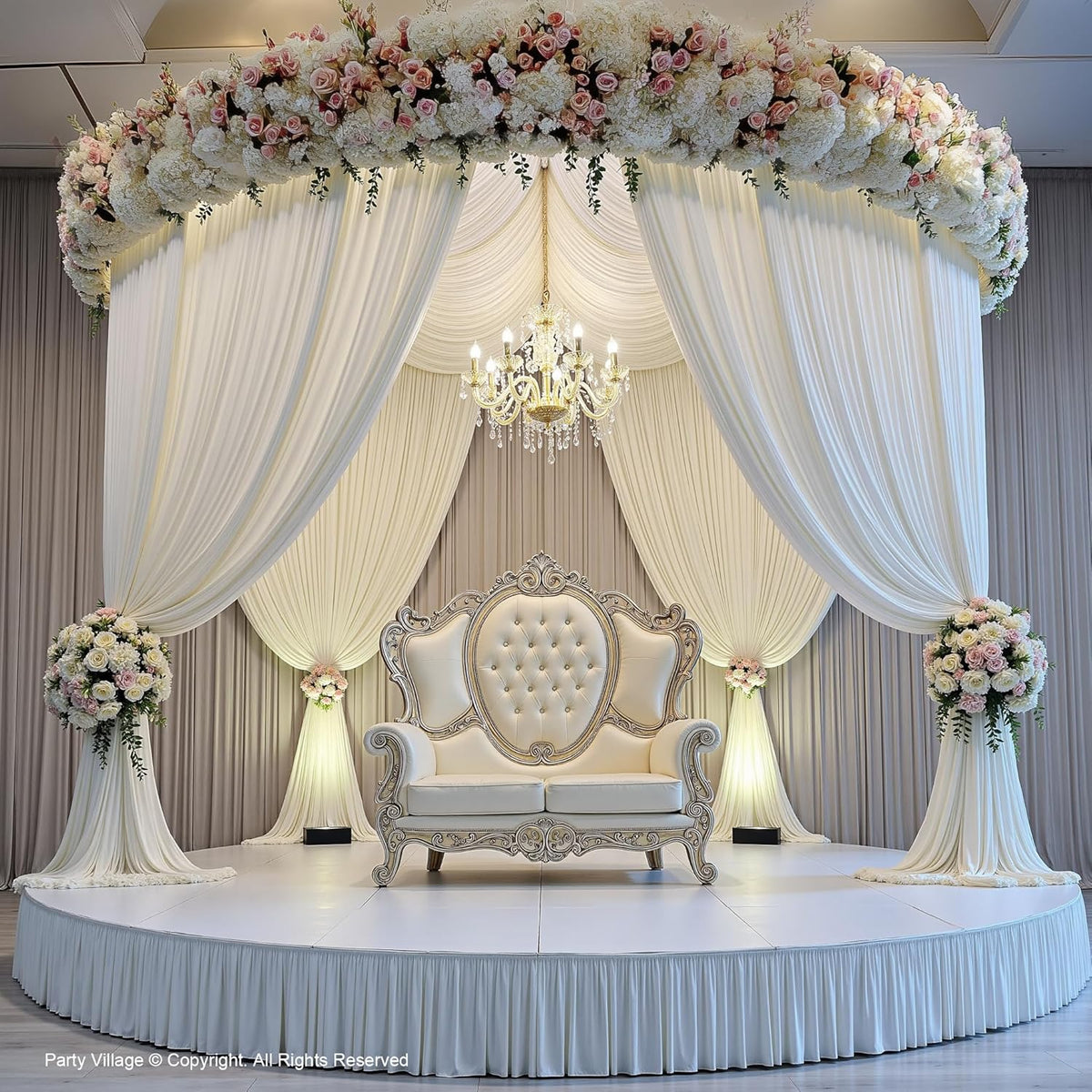 PartyVillage 60ft×15ft White Backdrop Curtain for Wedding Parties, 12 Panels Wrinkle Free 15 FT