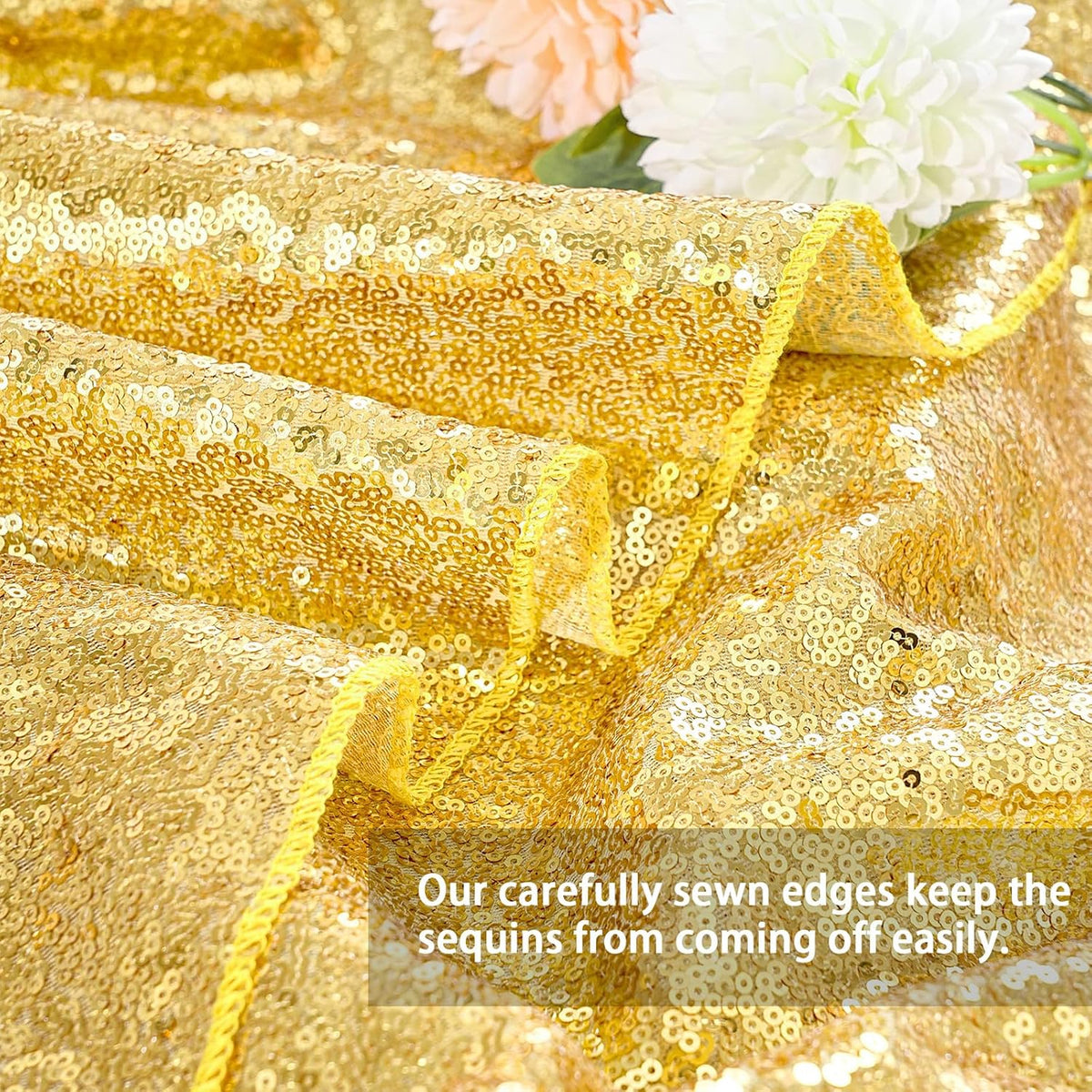 QueenDream Sequin Tablecloth - Gold Tablecloth 50x80 Inch Glitter Table Cloth Sequin Party Fabric