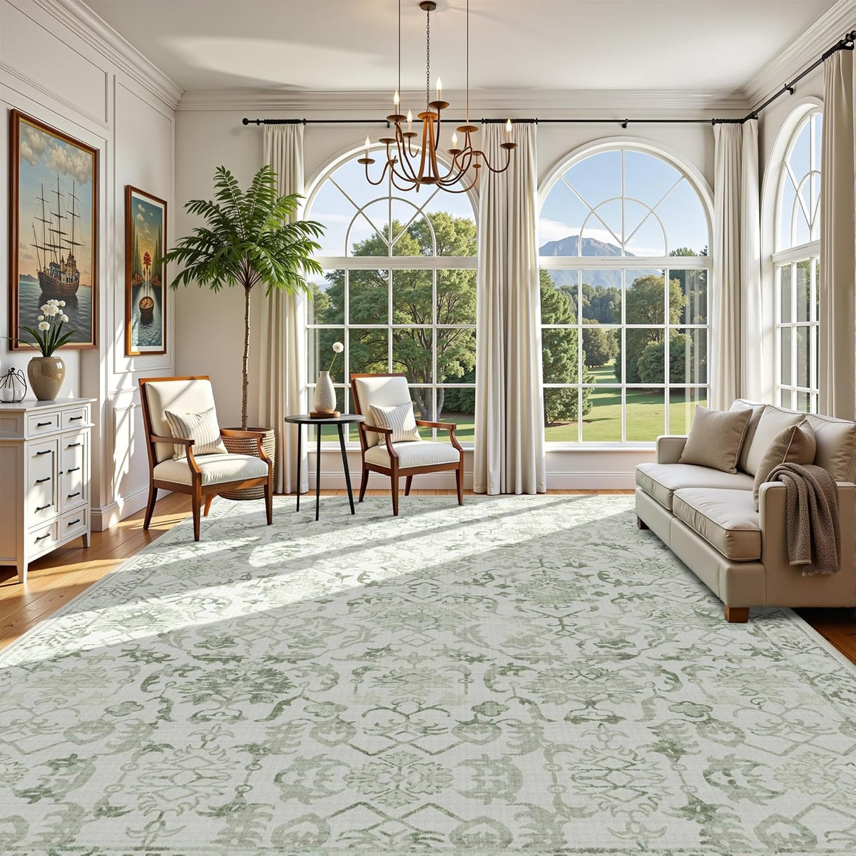 Sage Extra Large Area Rug 10x14 for Living Room, Distressed Washable Rug for Dining Room Bedroom