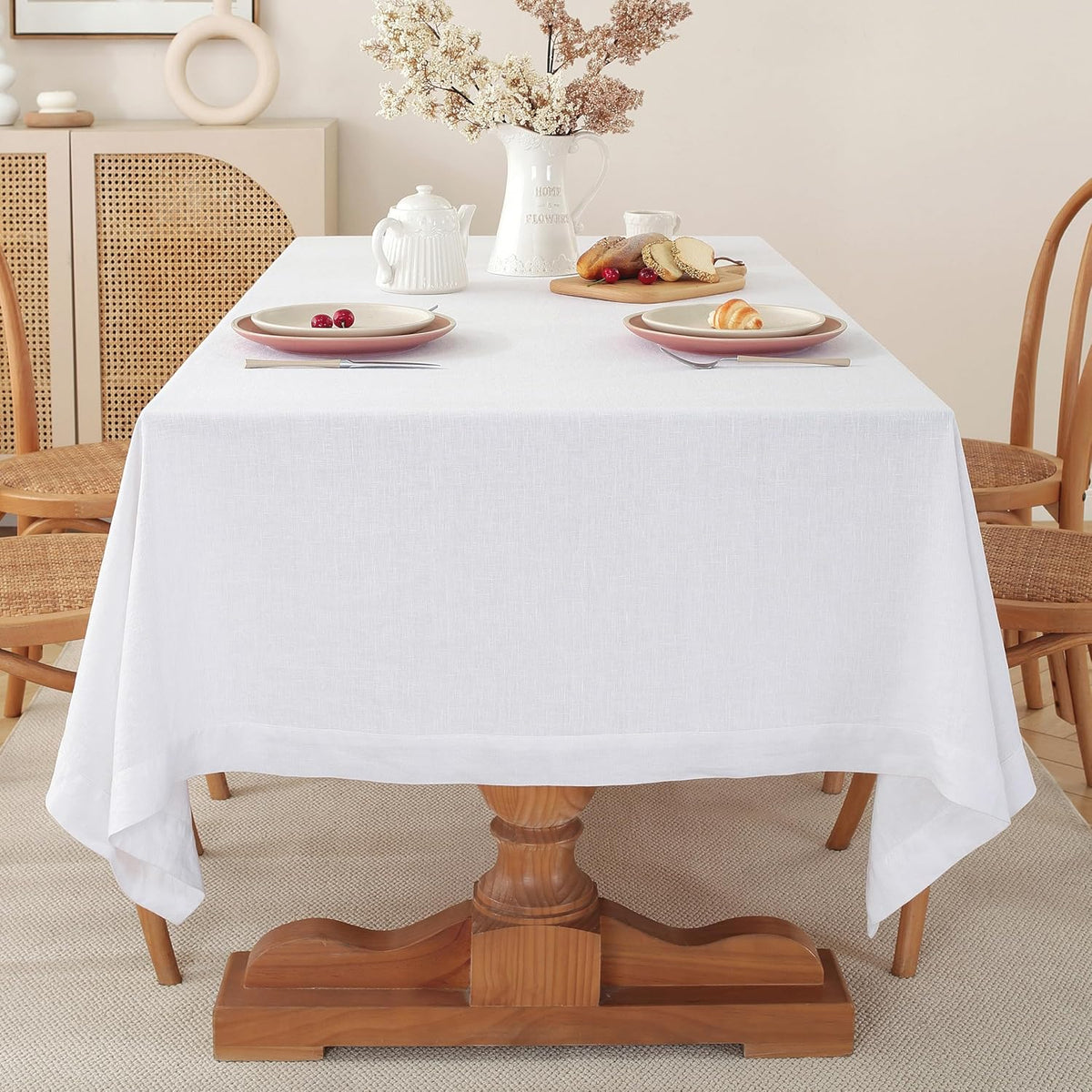 100% Pure Linen Tablecloths 60x90Inches,Rectangle Table Cloth for Dining,Picnic,Weddings and