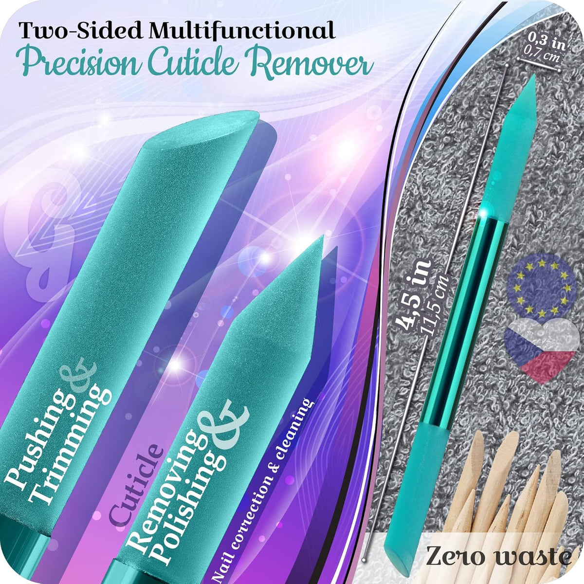 Glass Cuticle Pusher by GLADZY - Manicure Stick, Genuine Czech Quality, Professional Precision