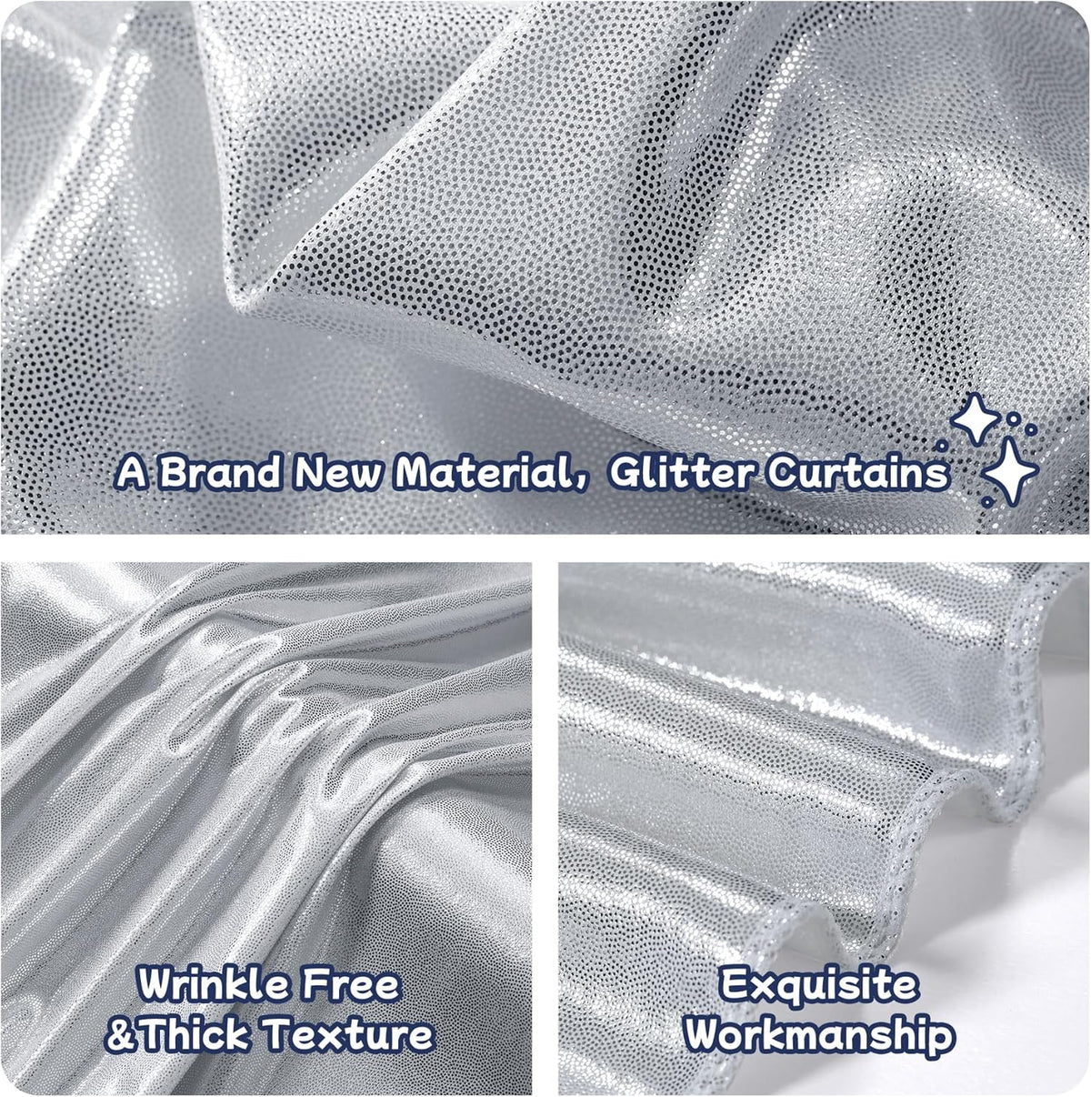 leegleri 10x10ft Thick Silver Glitter Backdrop Curtain Panels for Parties, Wrinkle Free Sequin