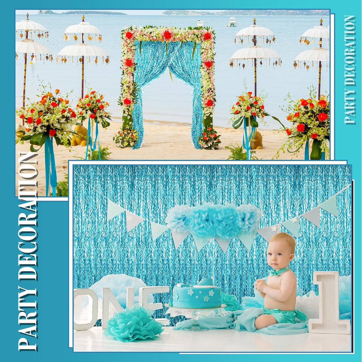 10 Pieces 3.3 x 6.6 Ft Foil Fringe Backdrop Party Wavy Tinsel Fringe Curtain Streamer for Happy New