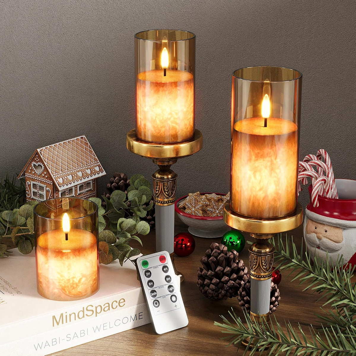 Ice Crystal Real Wax Glass Flameless Candles with Remote & Timer, Battery Operated Candles with