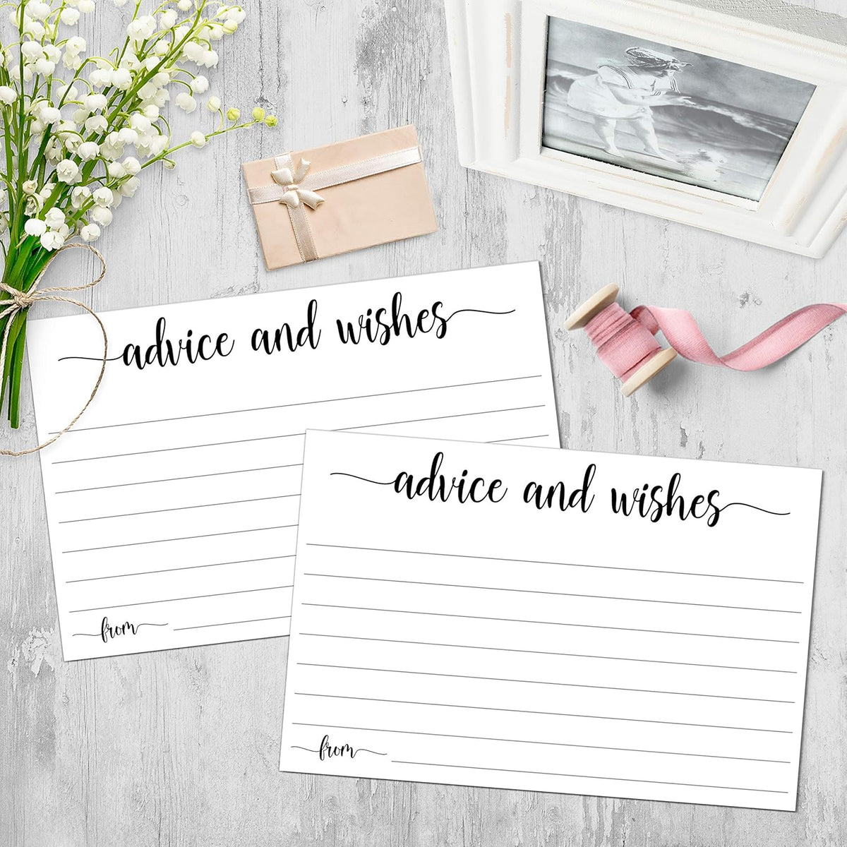 321Done Advice and Wishes Cards (50 Cards) 4" x 6" White Blank Well Wishes for Wedding, Bridal, Mr