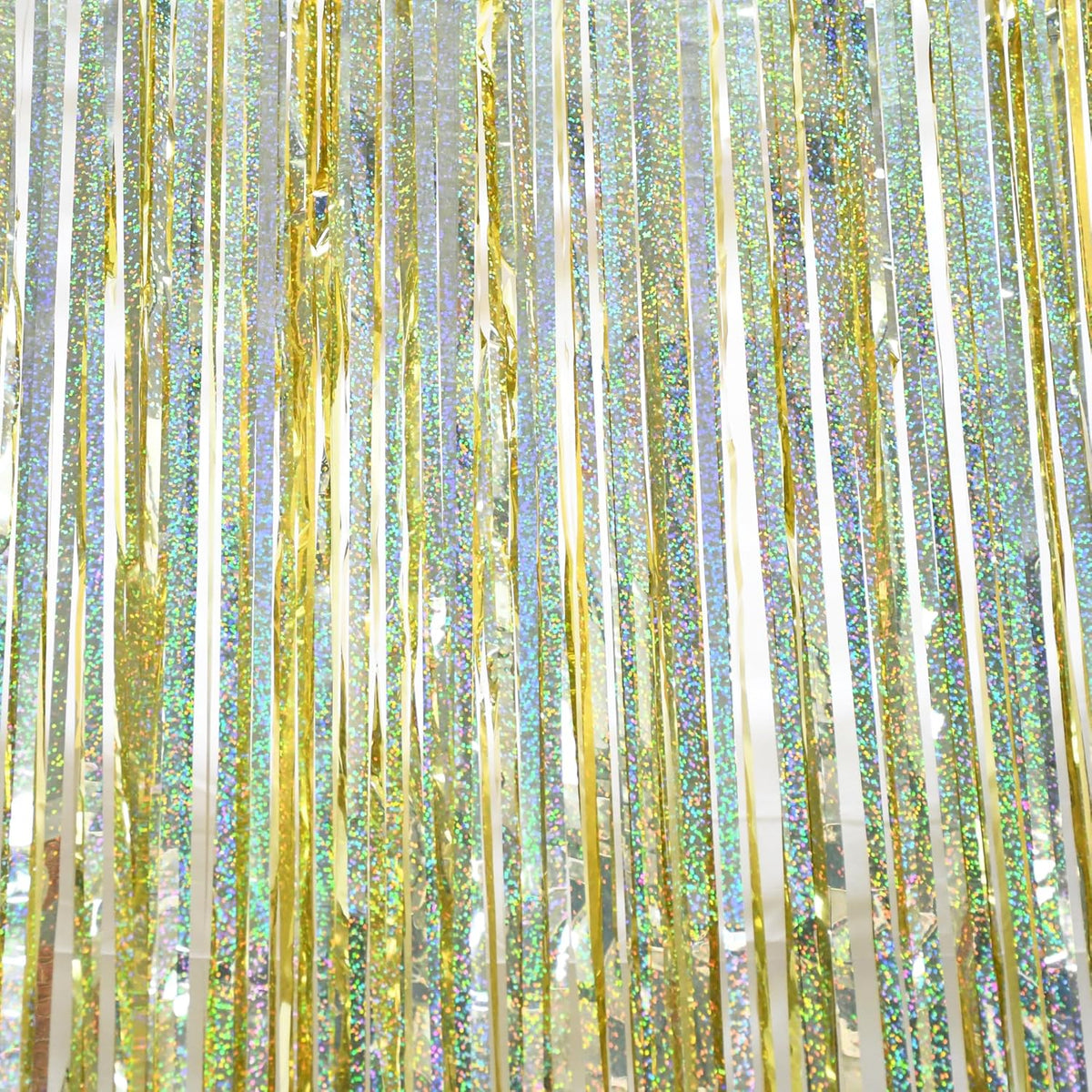 BRAVESHINE Gold Tinsel Streamers Party Backdrop - 2 Pack 3.2x8.2ft Metallic Foil Fringe Curtain for
