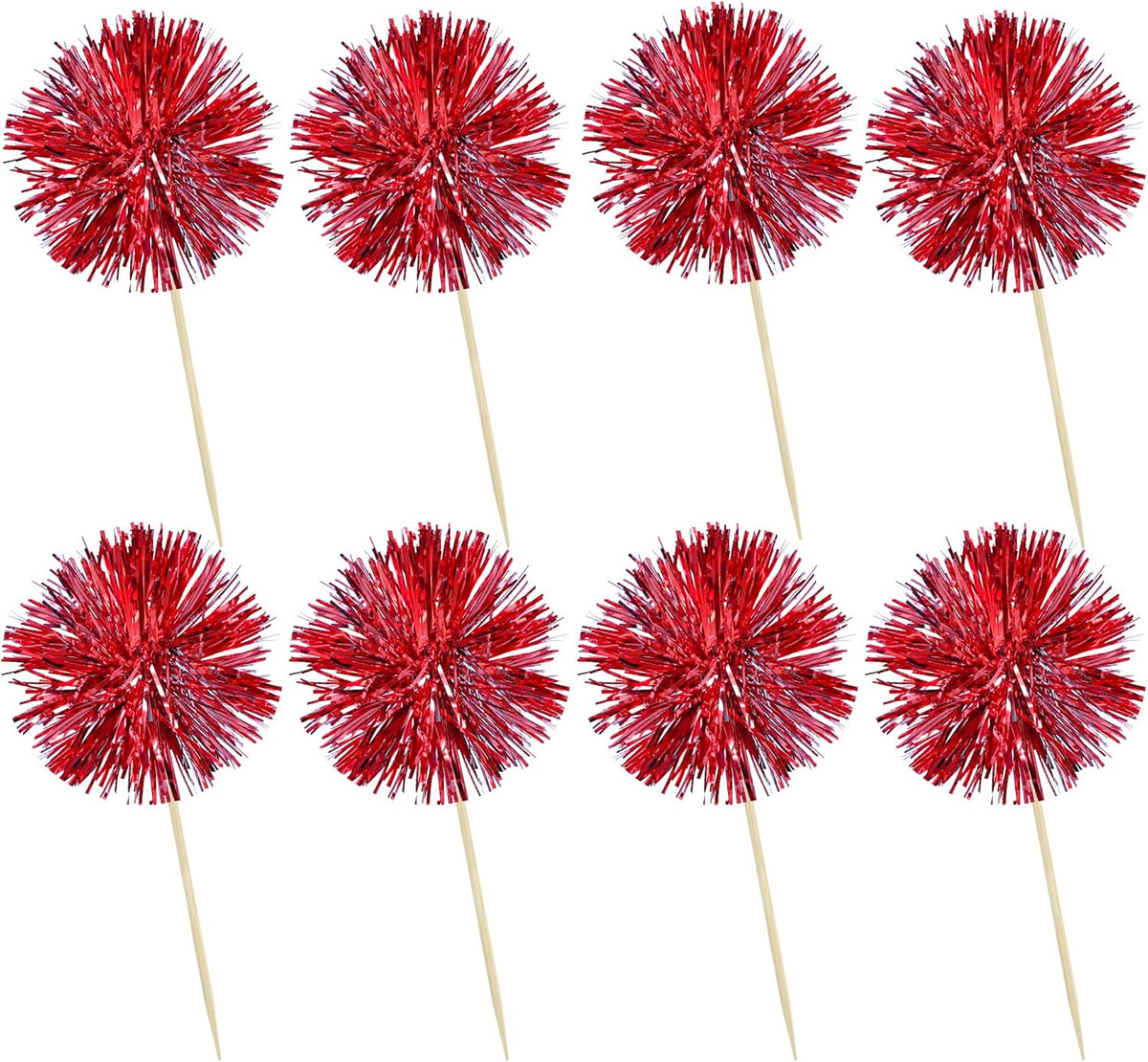 Ephlyn 30Pcs Foil Firework Cupcake Toppers Sparkle Tinsel Cupcake Picks Happy Birthday Cake Toppers