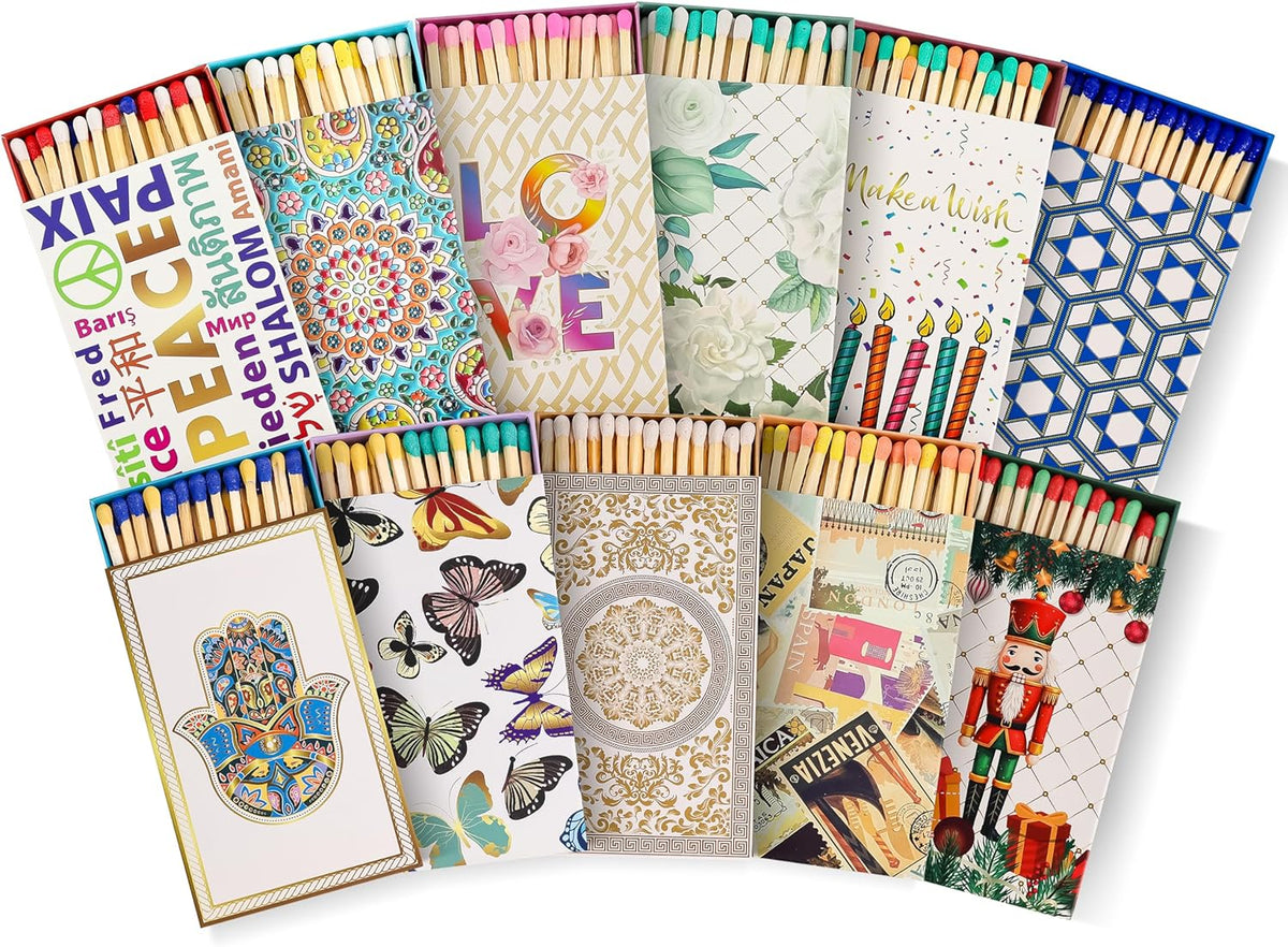Decorative Matches Box -4-Inch Long Matches for Candles with Strike - Wooden Colorful Candle Sticks