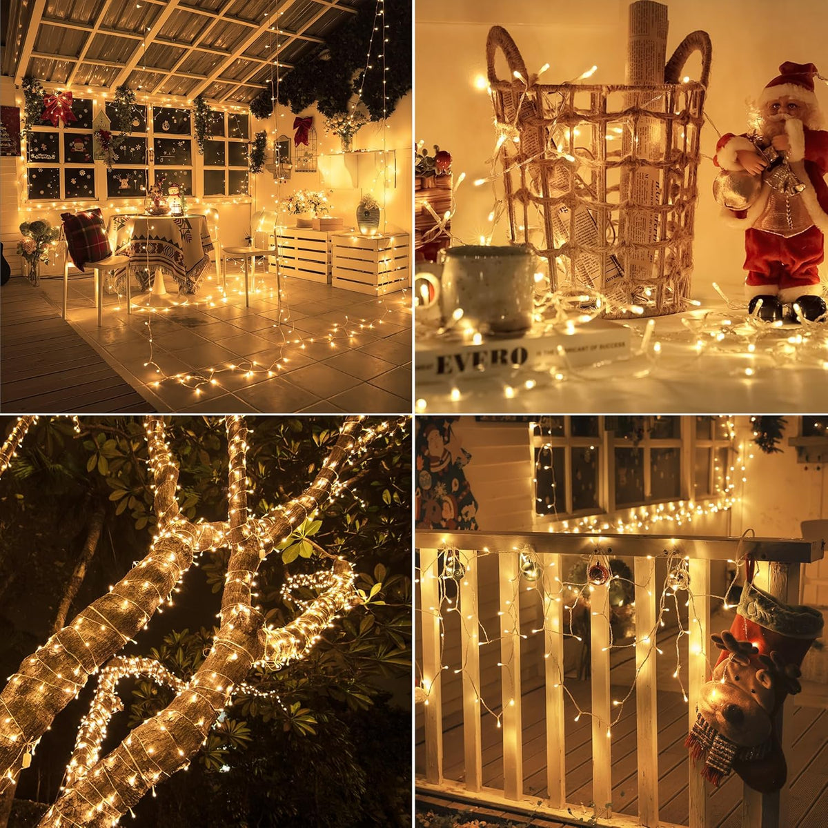 Connectable Warm White String Lights Indoor Bedroom, 8 Modes Christmas String Light Plug in
