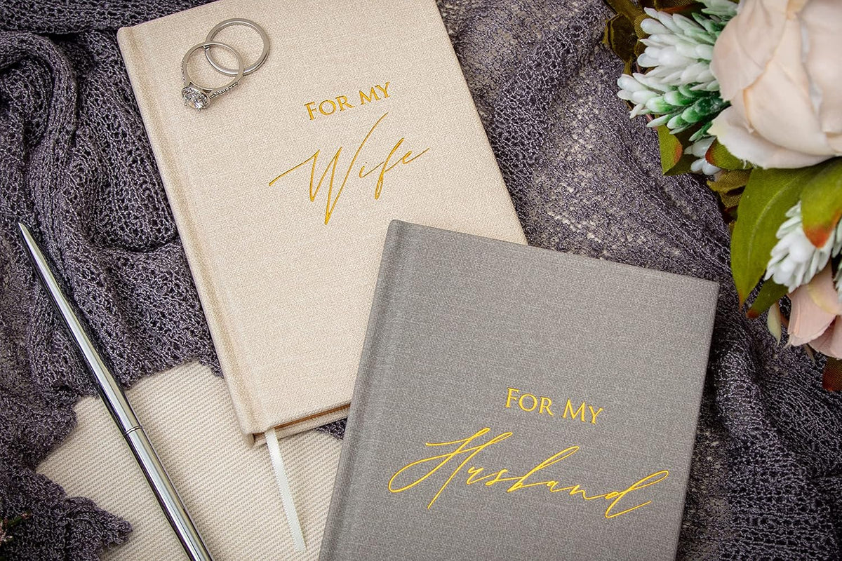 MUUJEE Hard Cover Vow Books (Set of 2) - Foil Embossed Wedding Ceremony Vow Renewal Speech Books