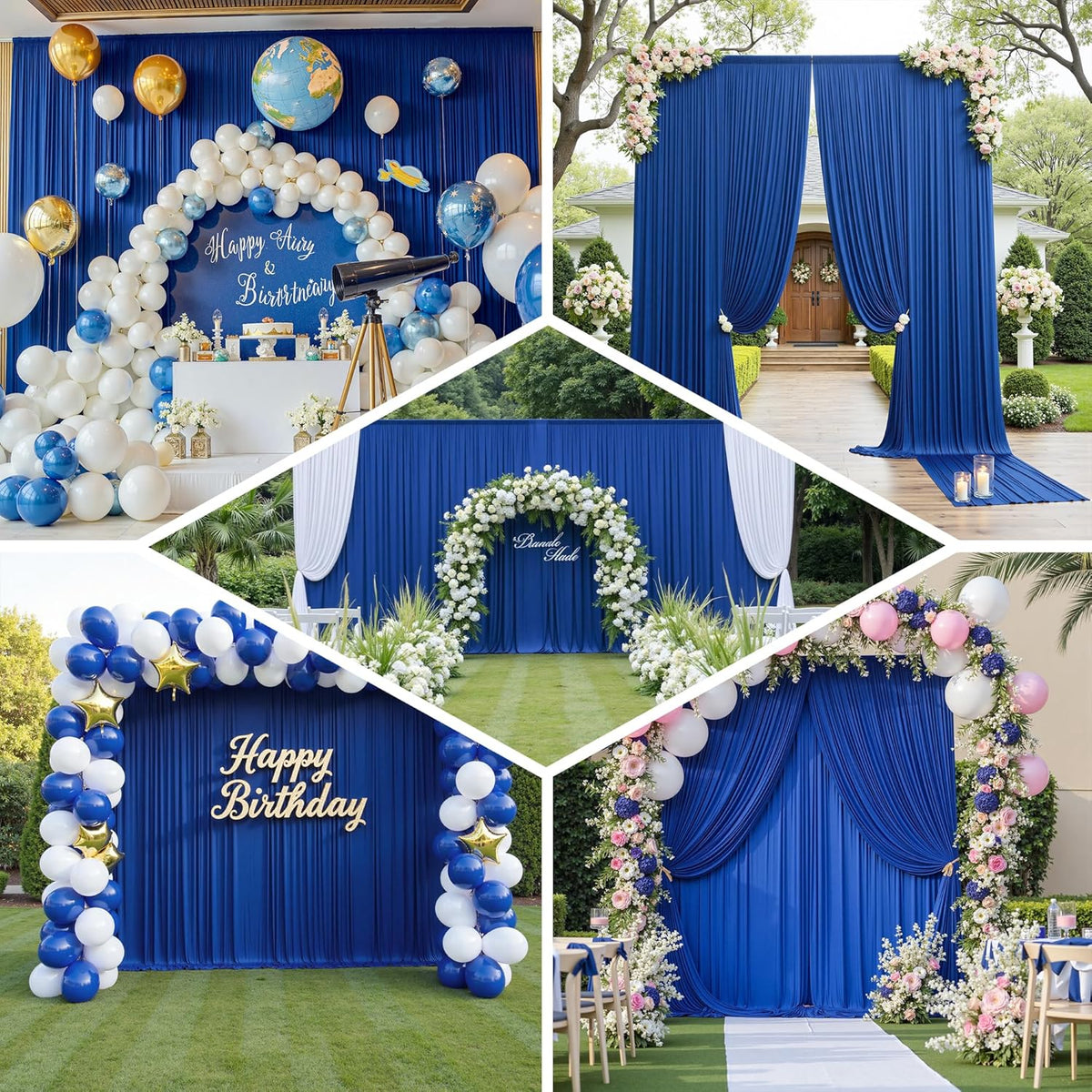 PartyVillage 10ft×15ft Royal Blue Backdrop Curtain for Wedding Parties, 2 Panels Wrinkle Free 15 FT