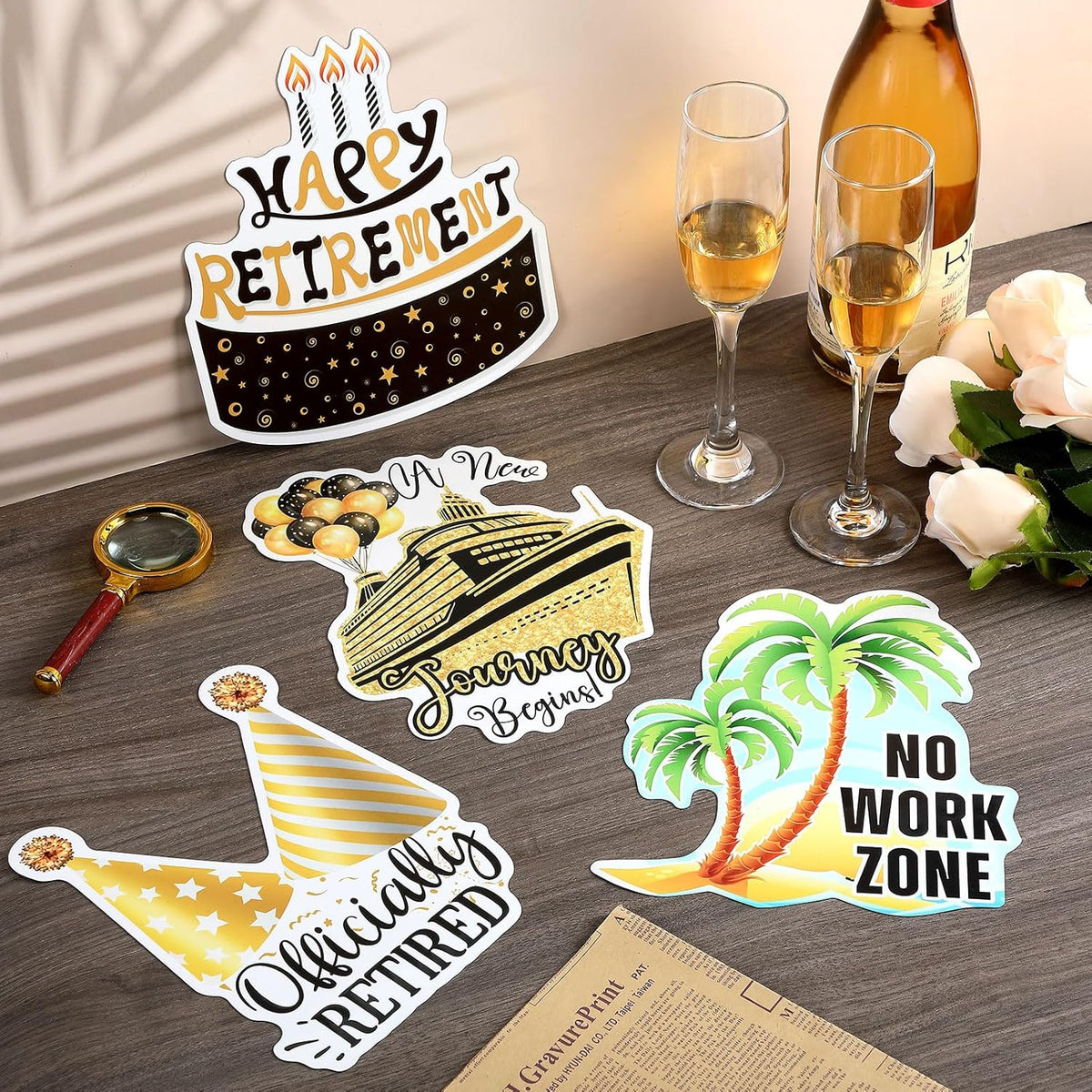 Hoteam 4 Pcs Retirement Cruise Door Decorations Magnetic Large Happy Retirement Cruise Ship Door