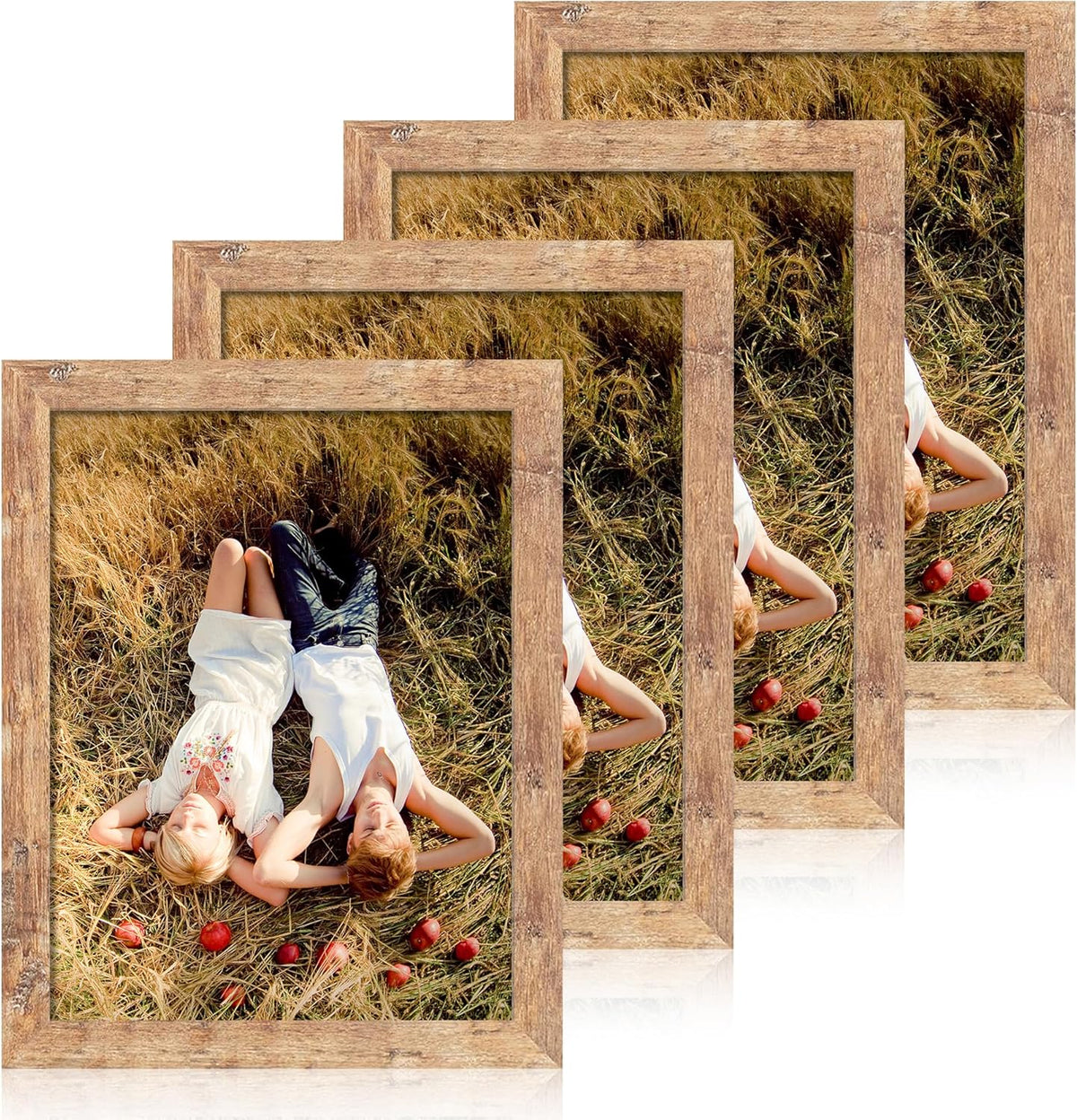 8.5x11 Picture Frame Set of 4, High Definition Real Glass Rustic Brown Frame, Wood Photo Frames 8.5