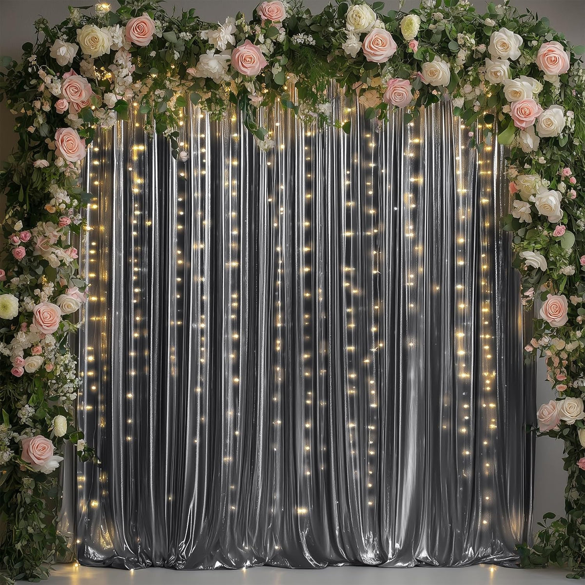 10ftx10ft Black Silver Glitter Sequin Backdrop Curtain for Parties, Wrinkle Free Sparking Backdrop