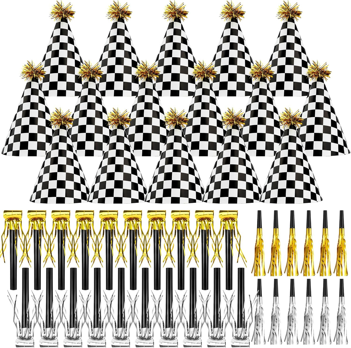 48 Race Car Birthday Party Hats Race Car Party Supplies Include Black White Checkered Cone Hats
