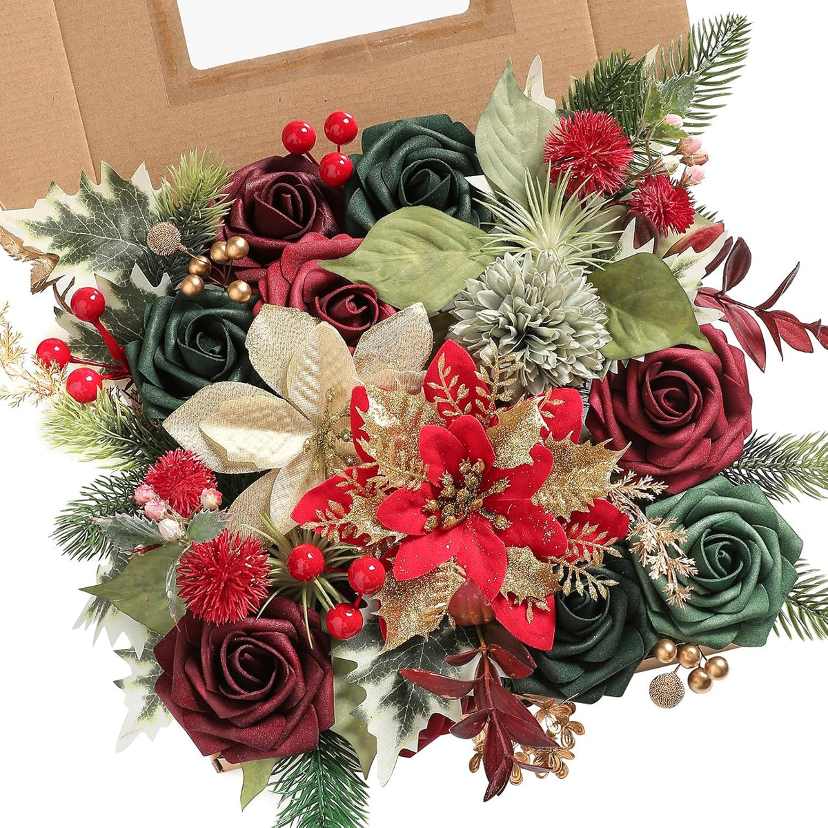Serra Flora Artificial Christmas Flowers Greenery Combo Box Set Faux Flowers Bulk Flower Leaf with