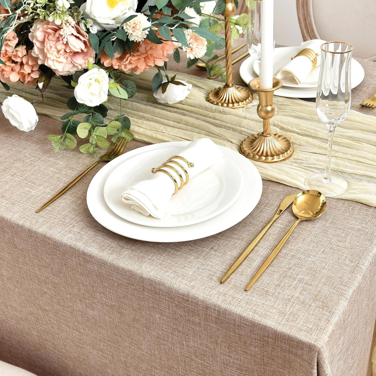 Fitable Faux Linen Tablecloths for Rectangle Tables: Water & Stain Resistant Farmhouse Table Cloth