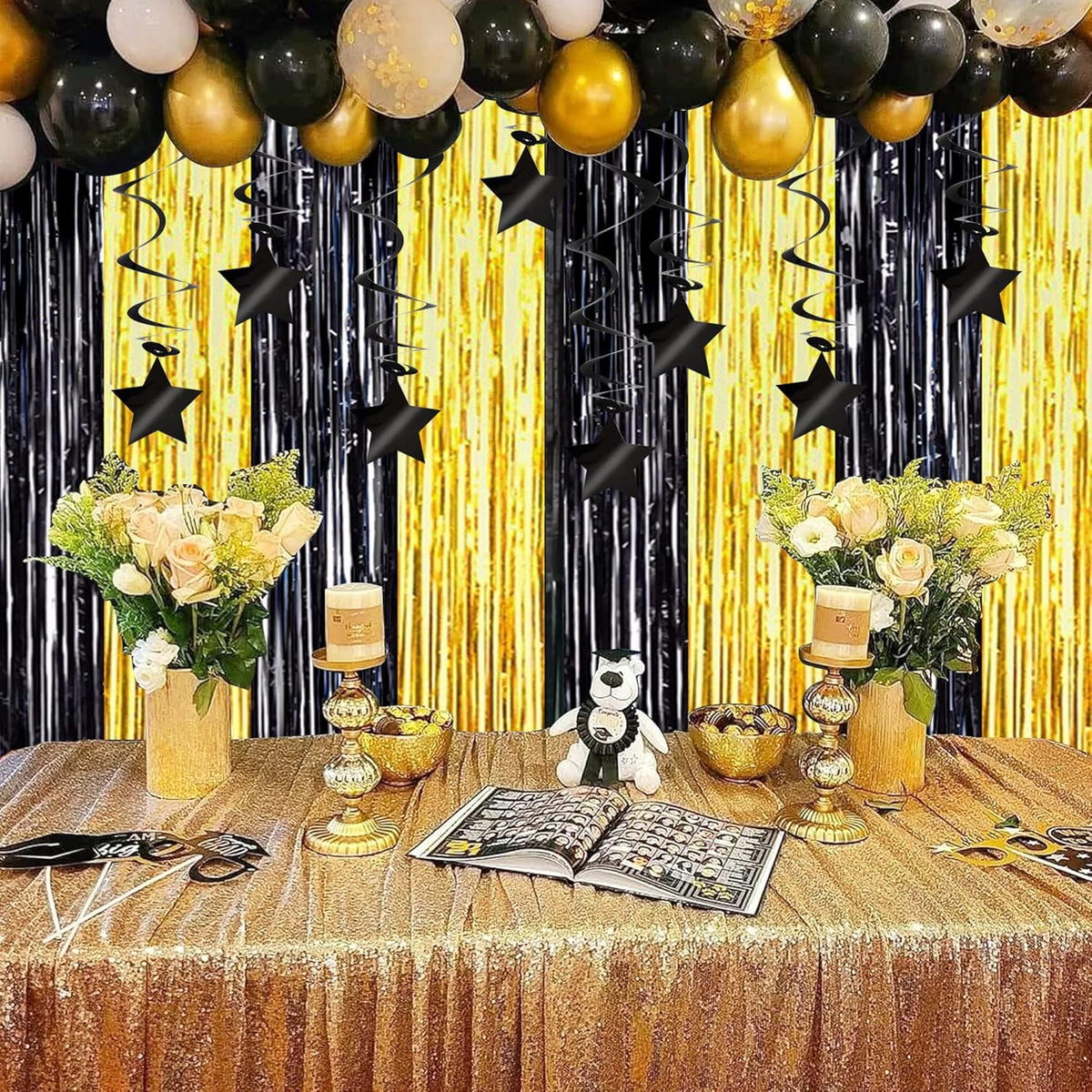 BEISHIDA Black Stars Hanging Swirls Bachelorette Graduation Hanging Ornament Decorations for