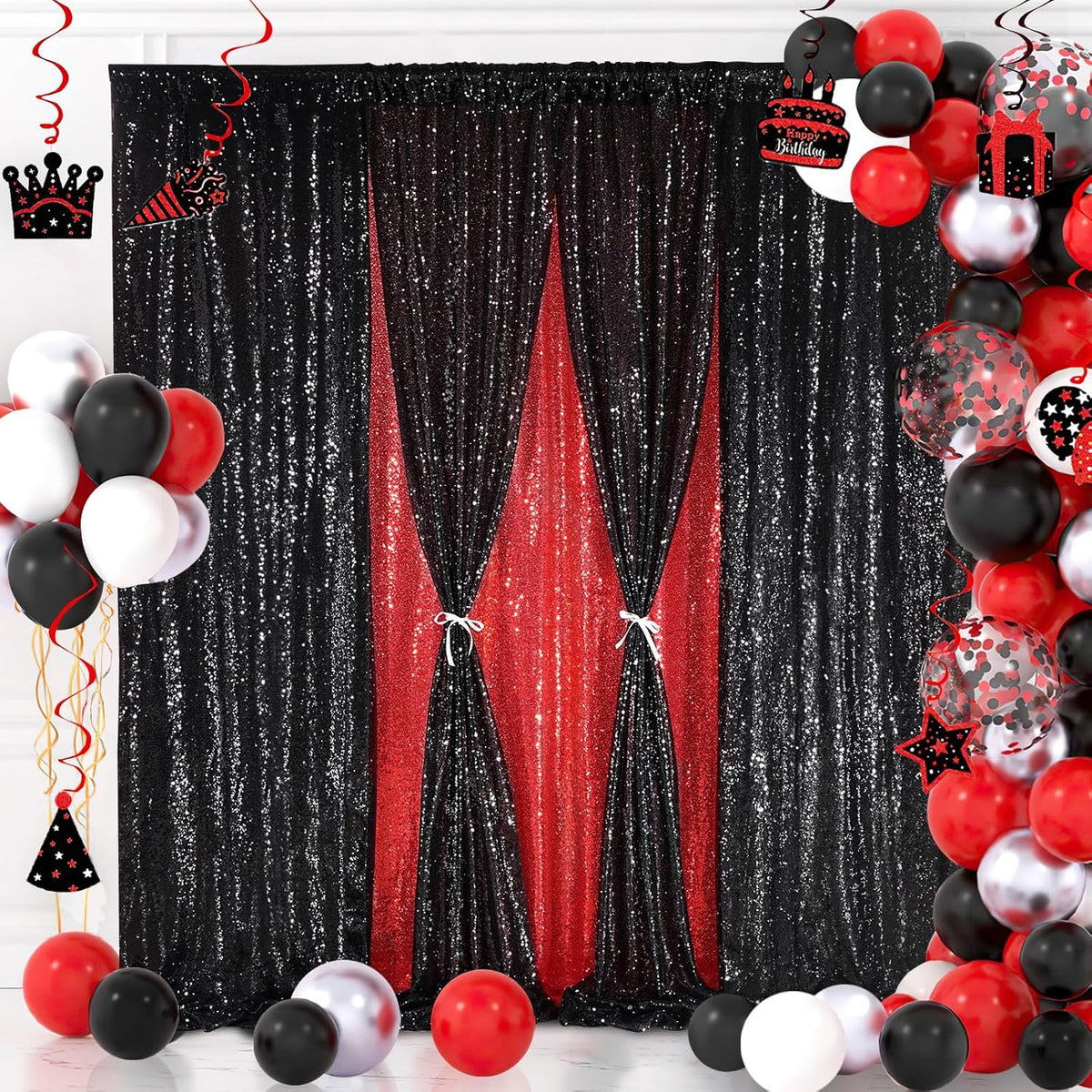 Black Sequin Backdrop Curtain 7ft x 7ft Glitter Photo Booth Backdrop for Wedding Birthday Baby