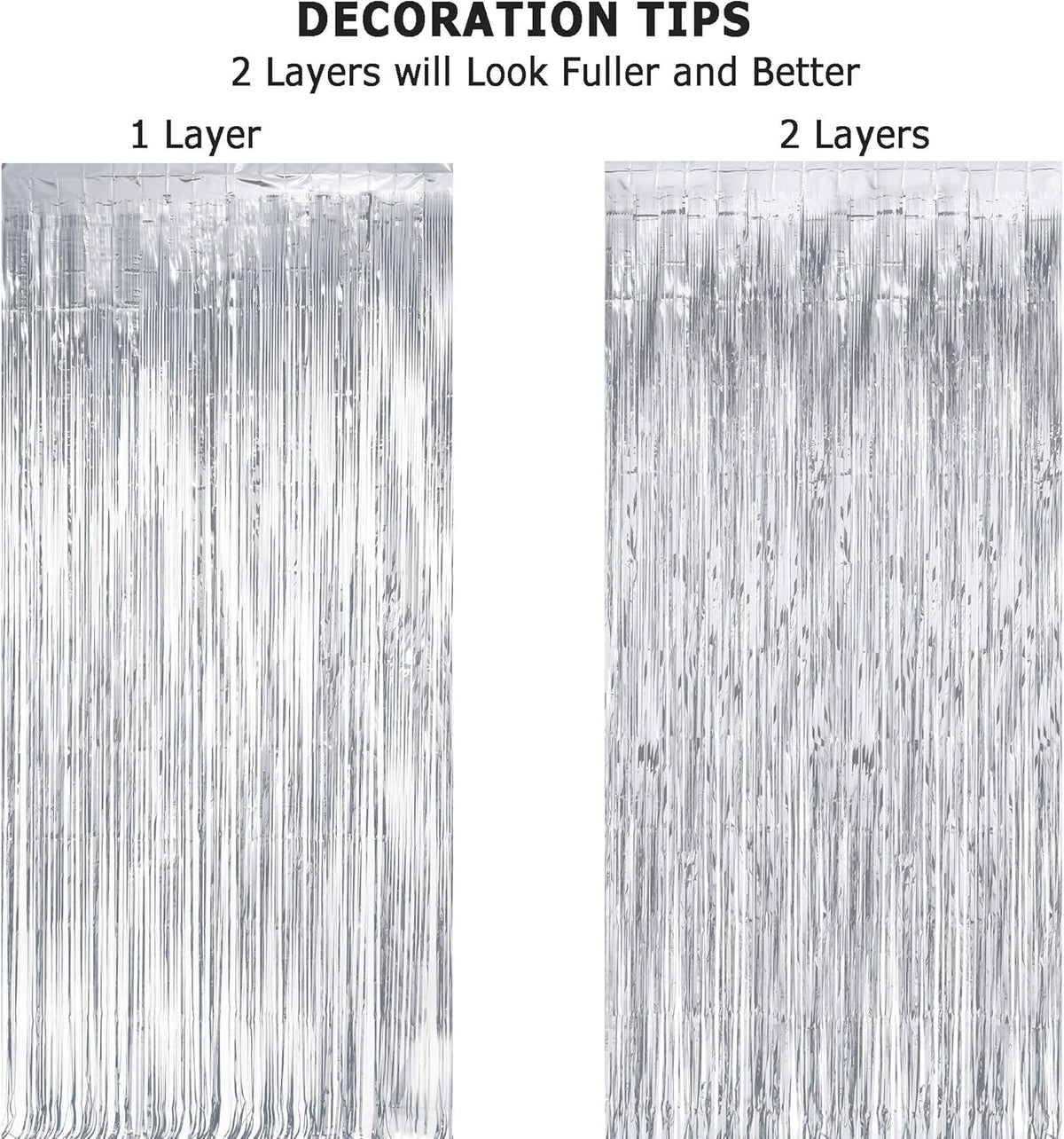 Silver Streamers Metallic Party Backdrop - GREATRIL Foil Fringe Tinsel Curtain for 2026