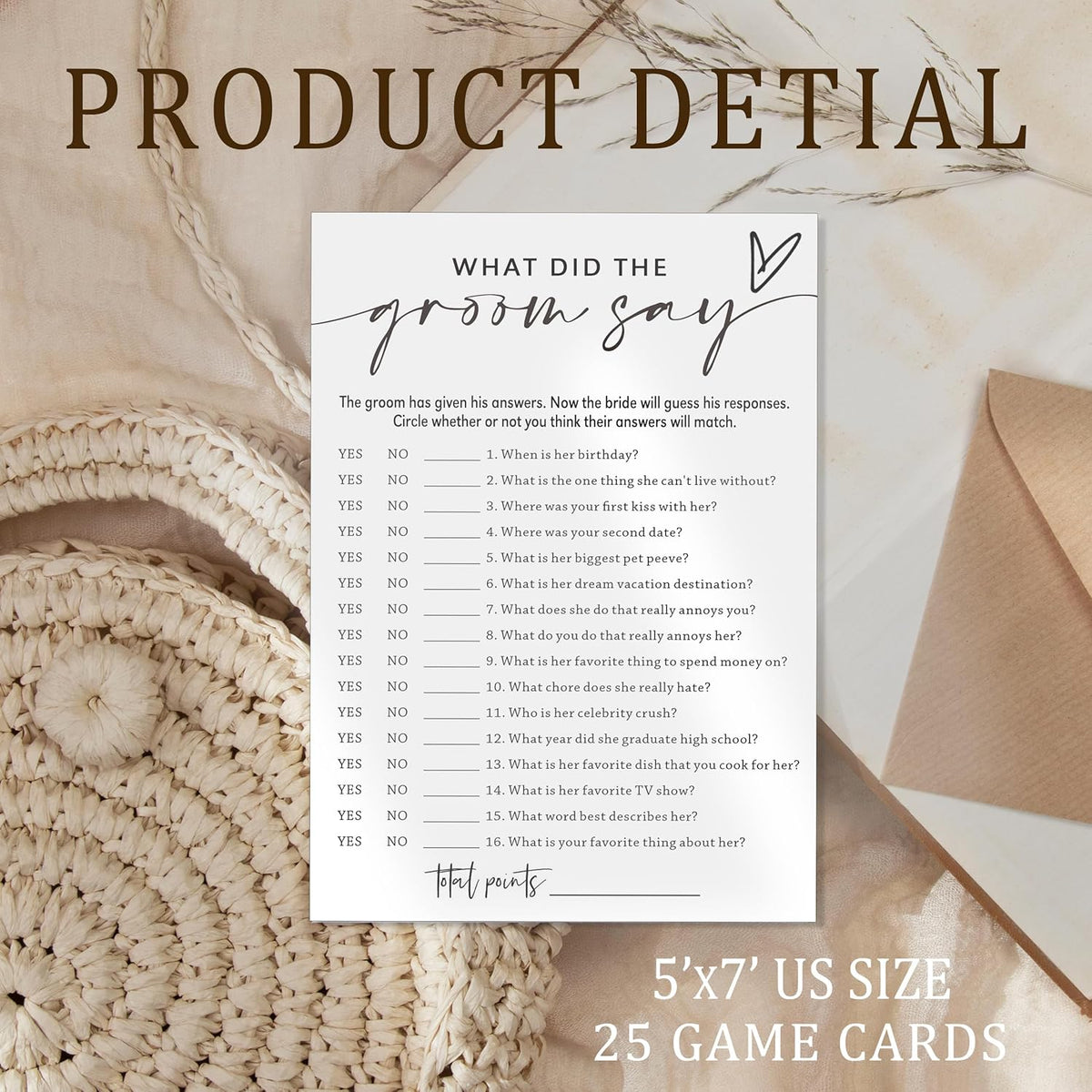 Fun Wedding Shower Games Cards, What Did the Groom Say, Bridal Shower Games for 25 Guests