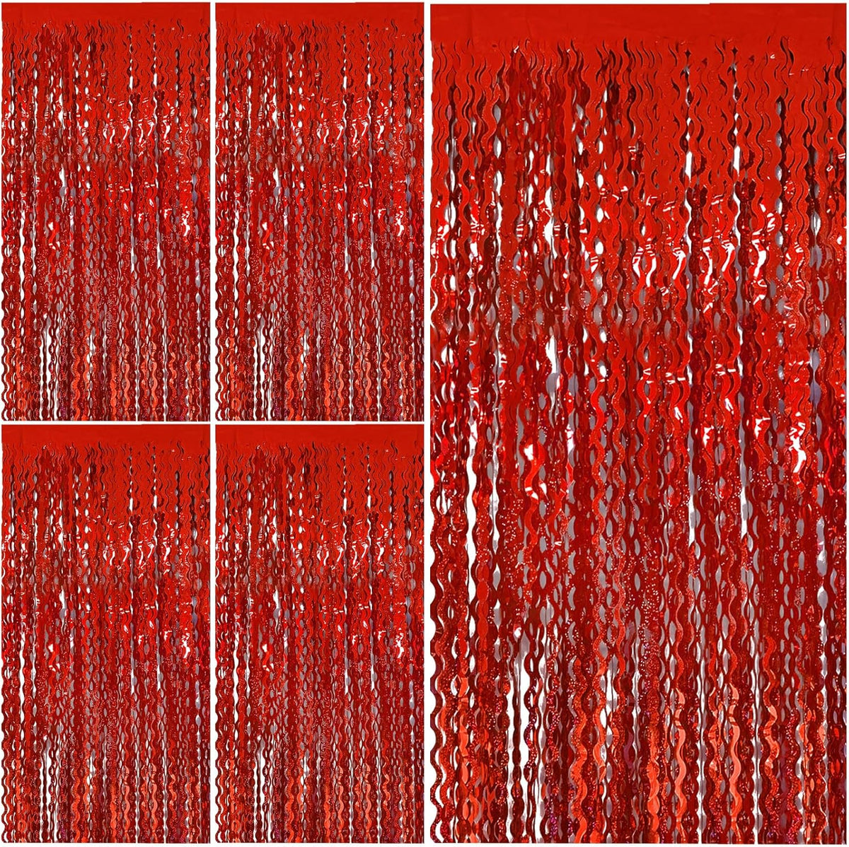 Red Tinsel Foil Fringe Curtains Wavy Backdrop for Parties Sparkle Metallic Wavy Foil Fringe