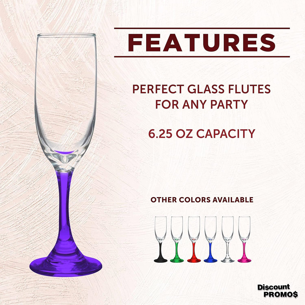 DISCOUNT PROMOS Premiere Champagne Flutes 6.25 oz. Set of 10, Bulk Pack - Elegant Drinkware for