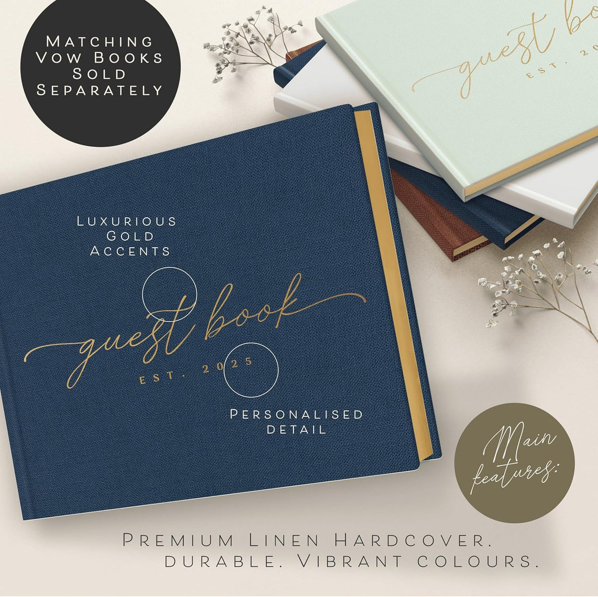 ARTESORI Custom 2025 Wedding Guest Book for Reception — Gold-Foiled Guestbook to Sign in, Elegant