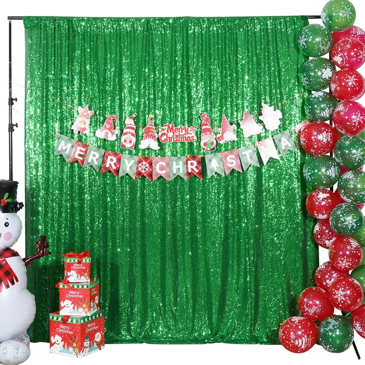 Poise3EHome Green Sequin Backdrop, 6FT x 8FT Green Sequin Photography Backdrop Curtain for St.