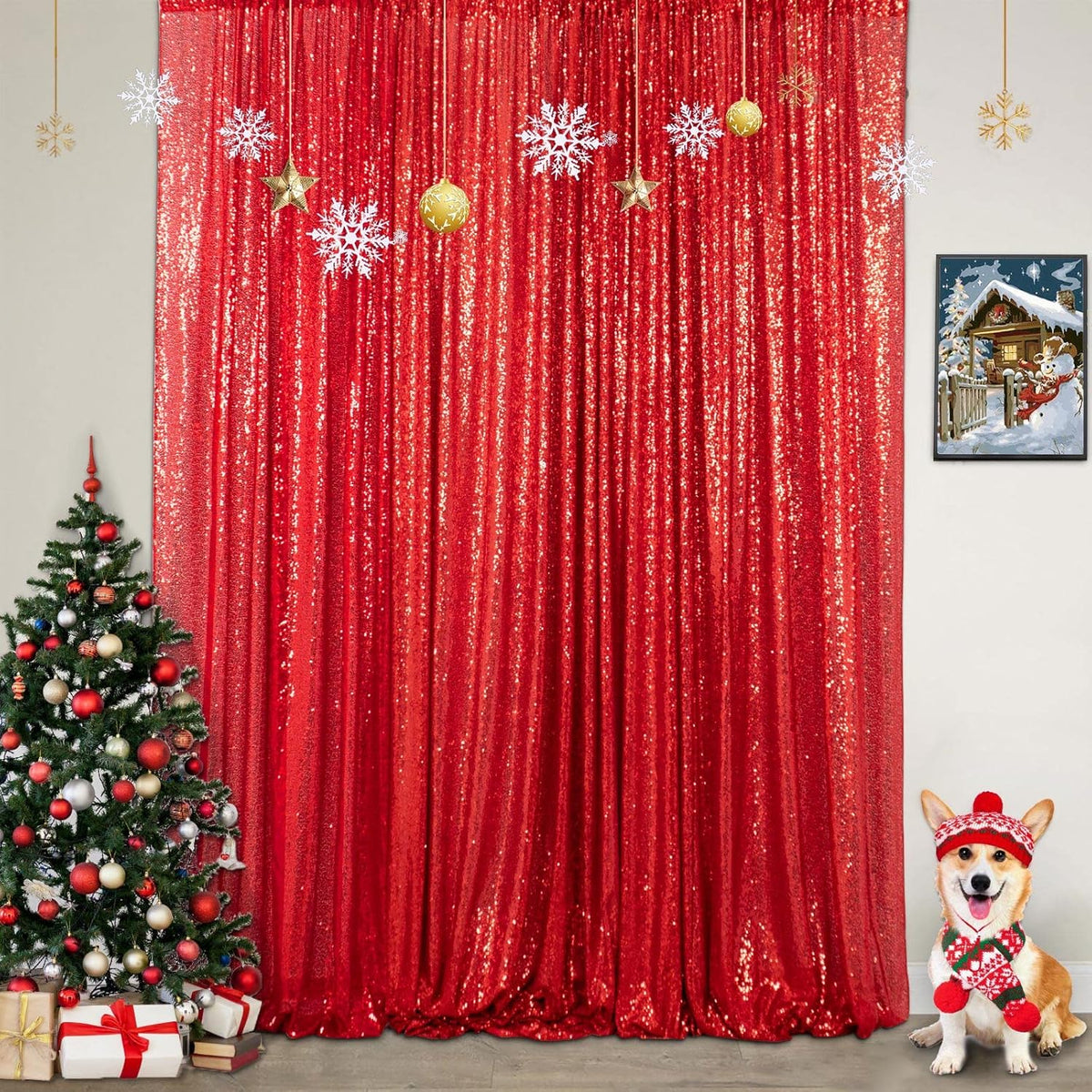 ShinyBeauty Sparkling Red Sequin Fabric Photography Backdrop 5FTx10FT | Glitter Birthday Party