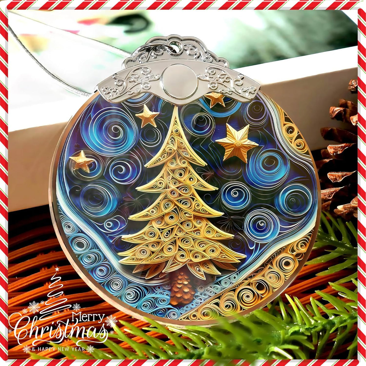 Christmas Ornament 2025, Christmas Tree Round Shape, 4 Inch Acrylic Ornament Art, Holiday
