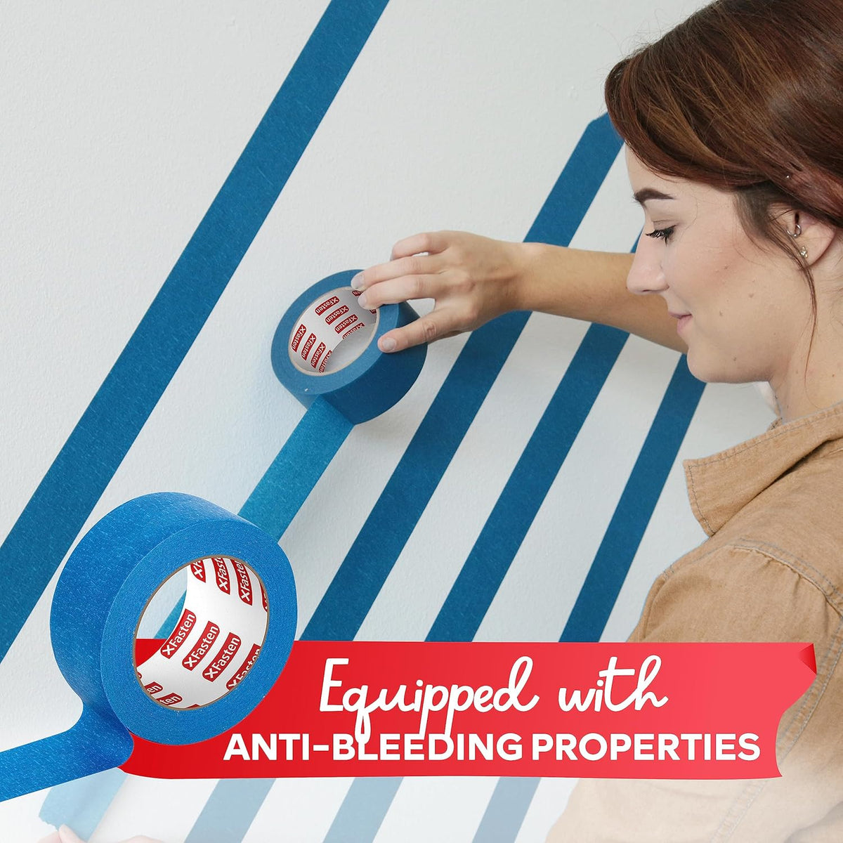 XFasten Blue Painters Tape 540 Feet 3 Inch X 60 Yards (3-Pack) Wide Painters Tape Blue Masking Tape
