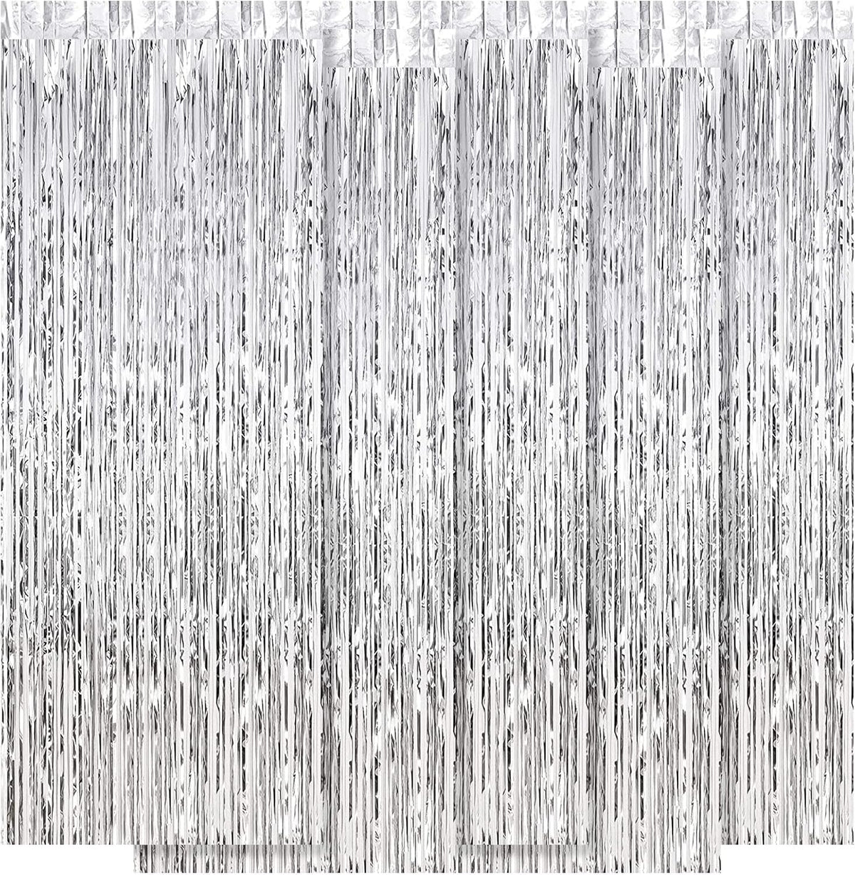 5 Pack Silver Fringe Backdrop 3.2ft x 8.2ft Silver Foil Fringe Curtains Party Tinsel Curtain