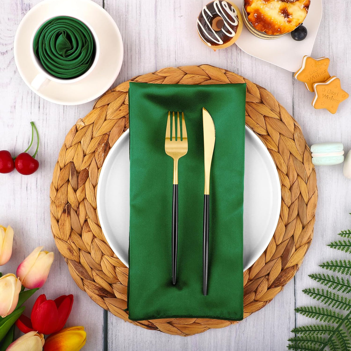 ANECO 16 Pack Square Satin Napkin Bright Silk Table Napkin Soft Smooth Fabric Table Napkin for