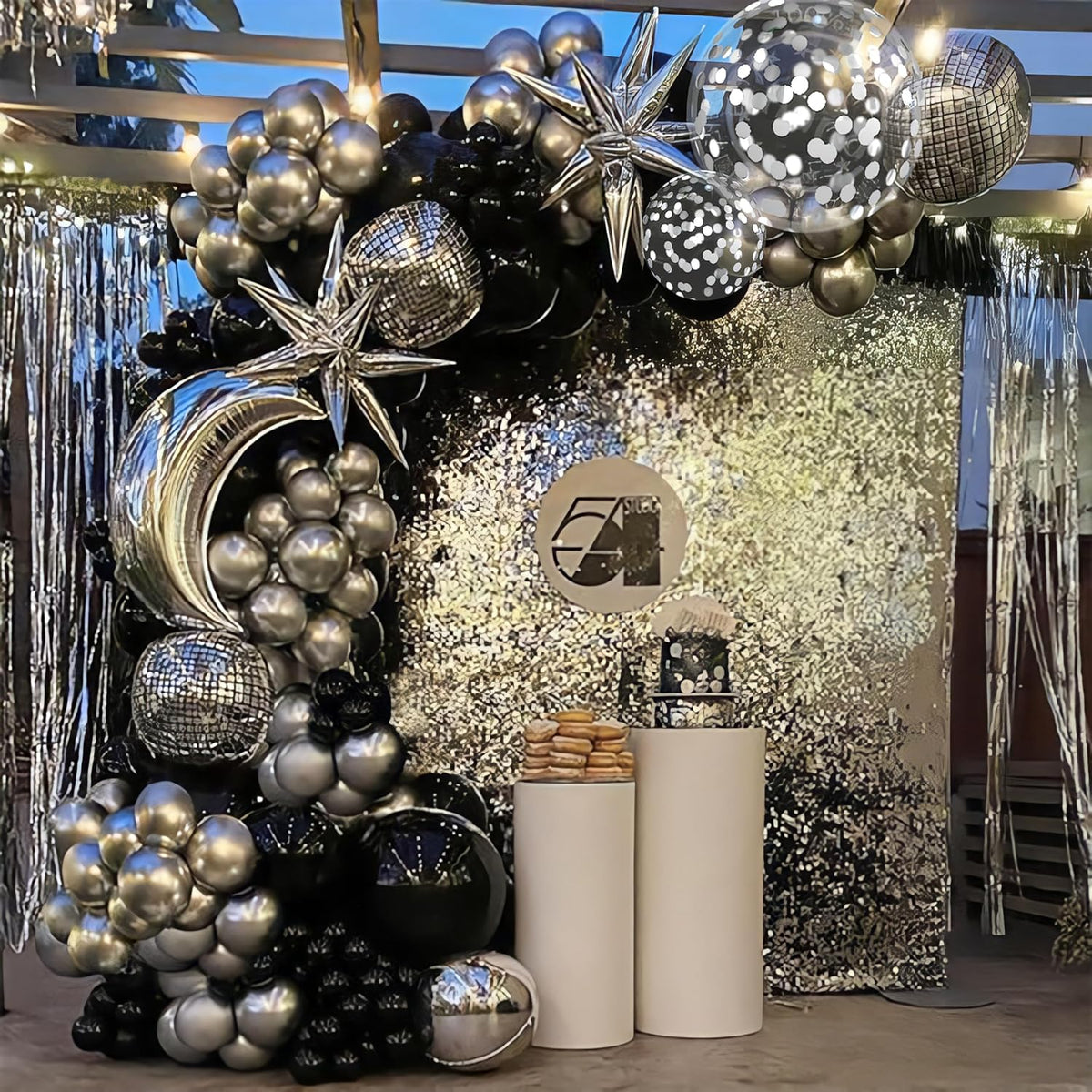 Black and Silver Balloons, Metallic Silver and Black Balloons Pearl Silver Confetti Balloons Party
