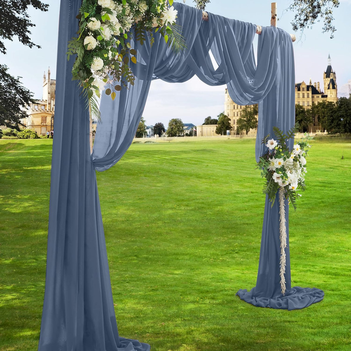 VACVELT Wedding Arch Draping Fabric Dusty Blue Chiffon, 2 Panels Sheer Drapes 30 Inch x 20ft