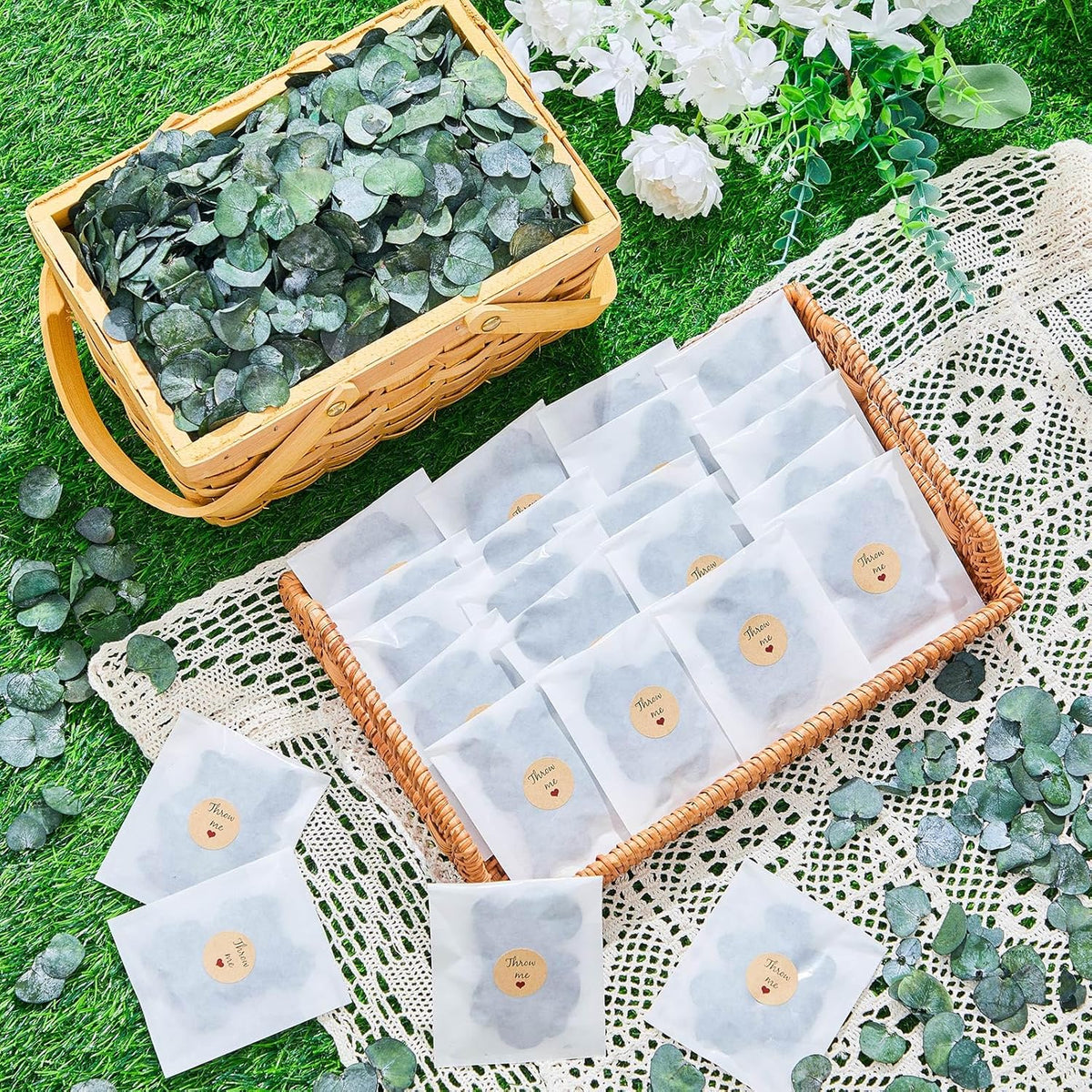 Biodegradable Confetti 10.58 Oz eucalyptus leaves Dried Flower Petals with Throw Me Stickers