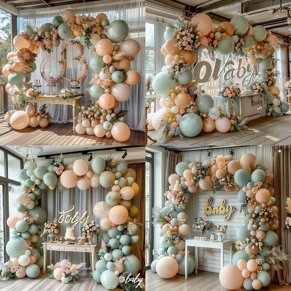 Pink and Dusty Green Balloons,50Pcs 12 Inch Brown Nude Boho White balloons Balloons, with Ribbon