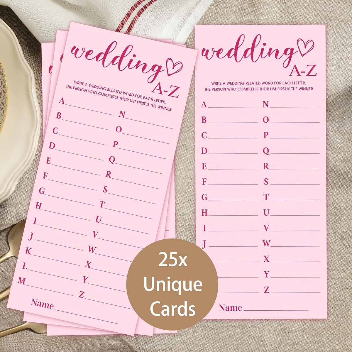 4x9 Inch Wedding Party Games, Bridal Shower Cards, 25 Pink Bridal Shower Games for Wedding