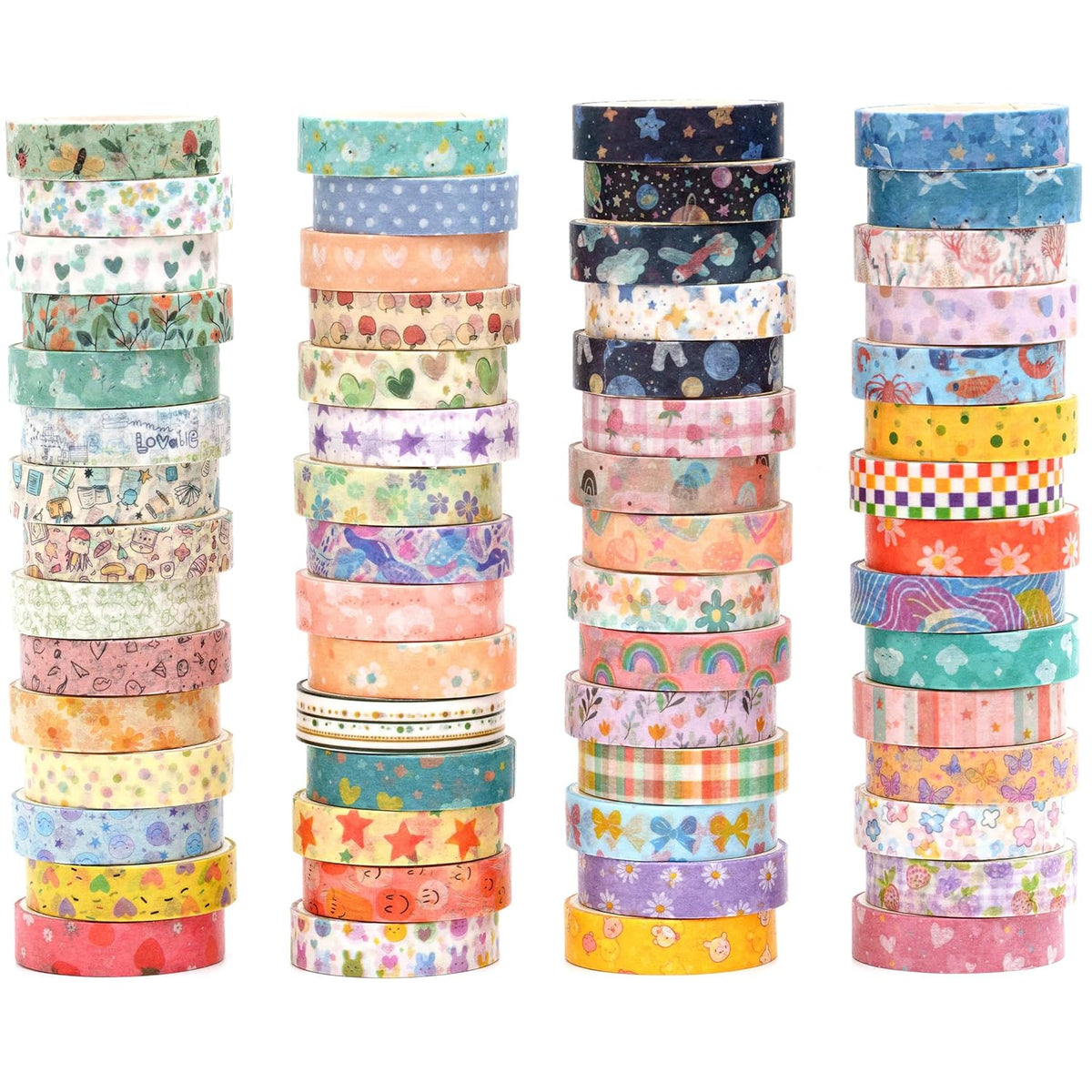 YUBBAEX 60 Rolls Value Washi Tape Pack Retro Arts Masking Tape Basic Patterns Decorative for DIY