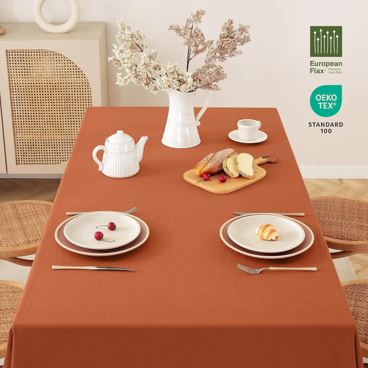 100% Pure Linen Tablecloths 60x120Inches,Rectangle Table Cloth for Dining,Picnic,Weddings and